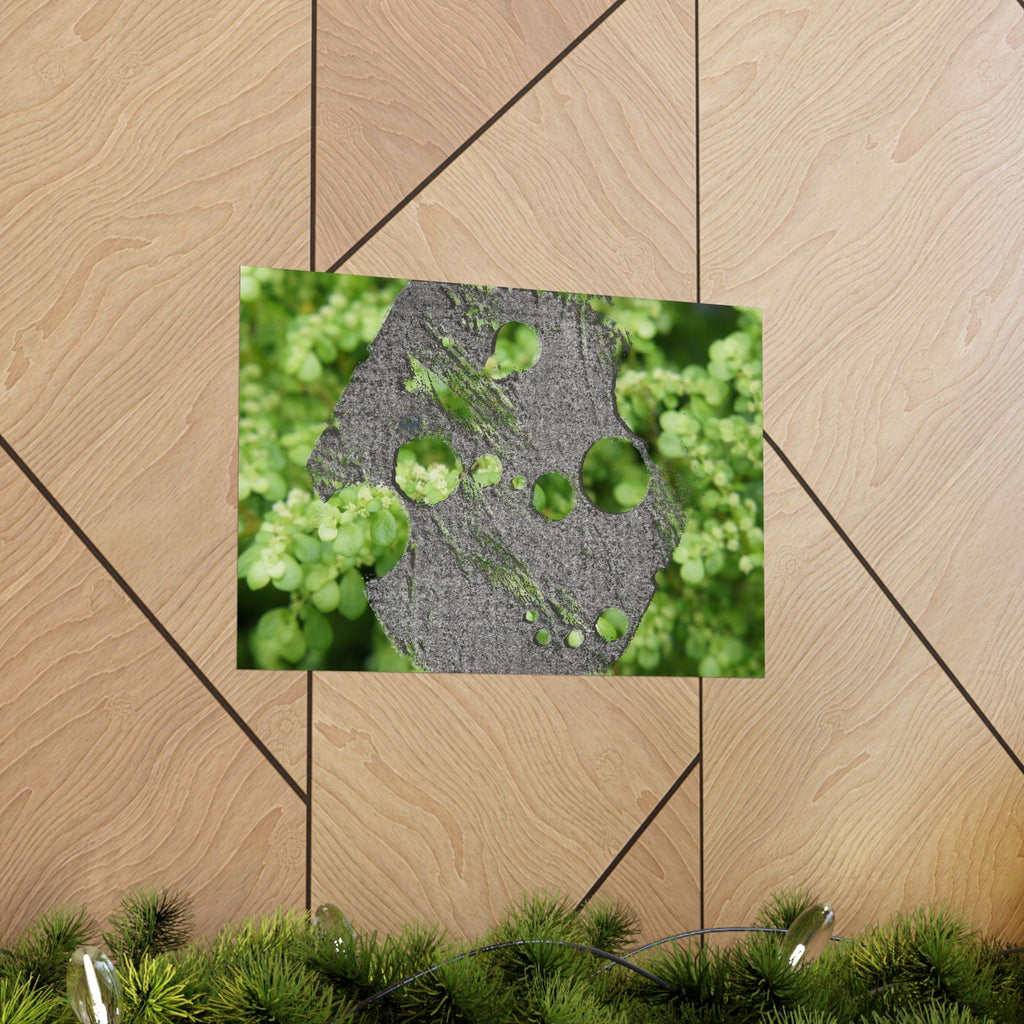 Abstracte poster met groen mos en verweerd metaal (mat) — Botanische natuur muurdecoratie (horizontaal) 