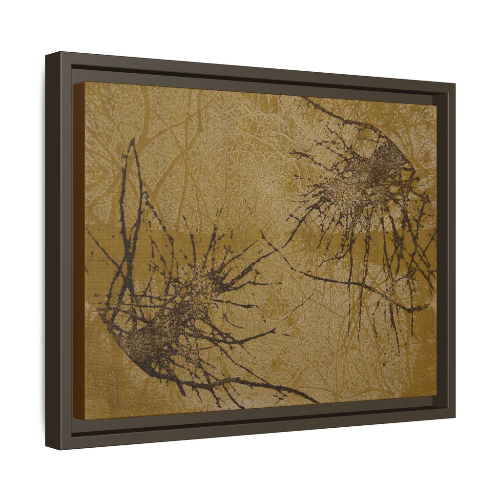 Ingelijste matte canvas kunst, nr. 02 — Reproductie van een houtsnijwerk van Twin Tree (zwart en okerbruin) 
