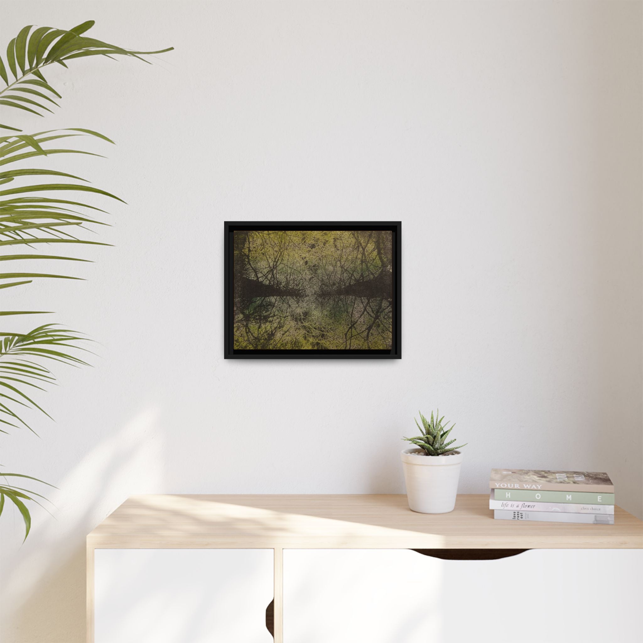 Framed Matte Canvas Art, no 28 — Twin Tree Wood-Carving Reproduction (Black, Modern Gray & Husk)