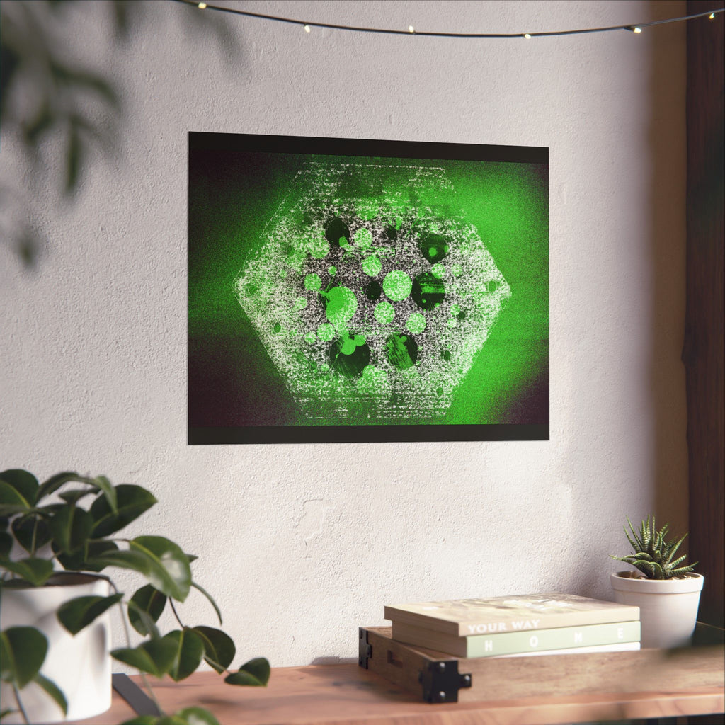Abstract Green Hexagon Matte Poster — Modern Sci‑Fi Wall Art