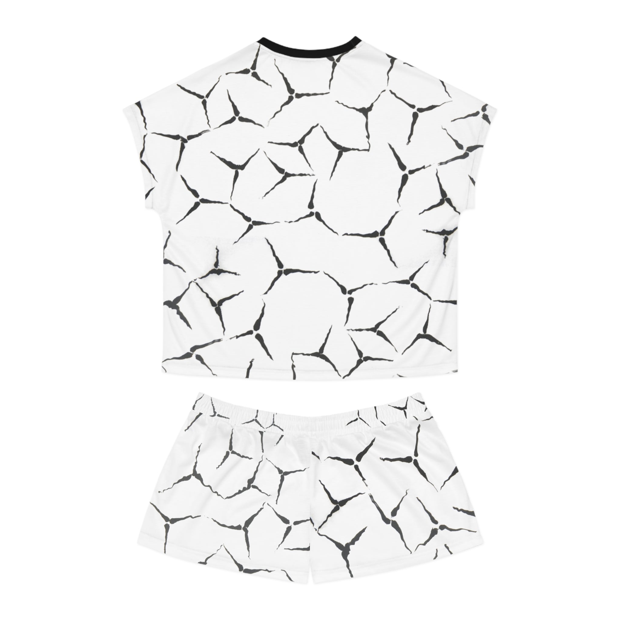 Women's Short Pajama Set — Minimal Black Crackle All-Over Print Sleepwear