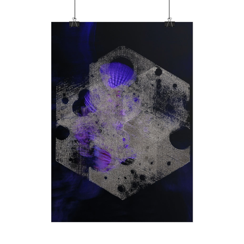 Abstracte kosmische hexposter — Verticale kunstprint (paars en zwart) 