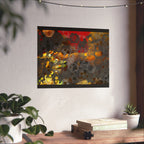 Abstracte matte poster met honingraatpatroon — Geometrische kunst in warme goud- en roesttinten 