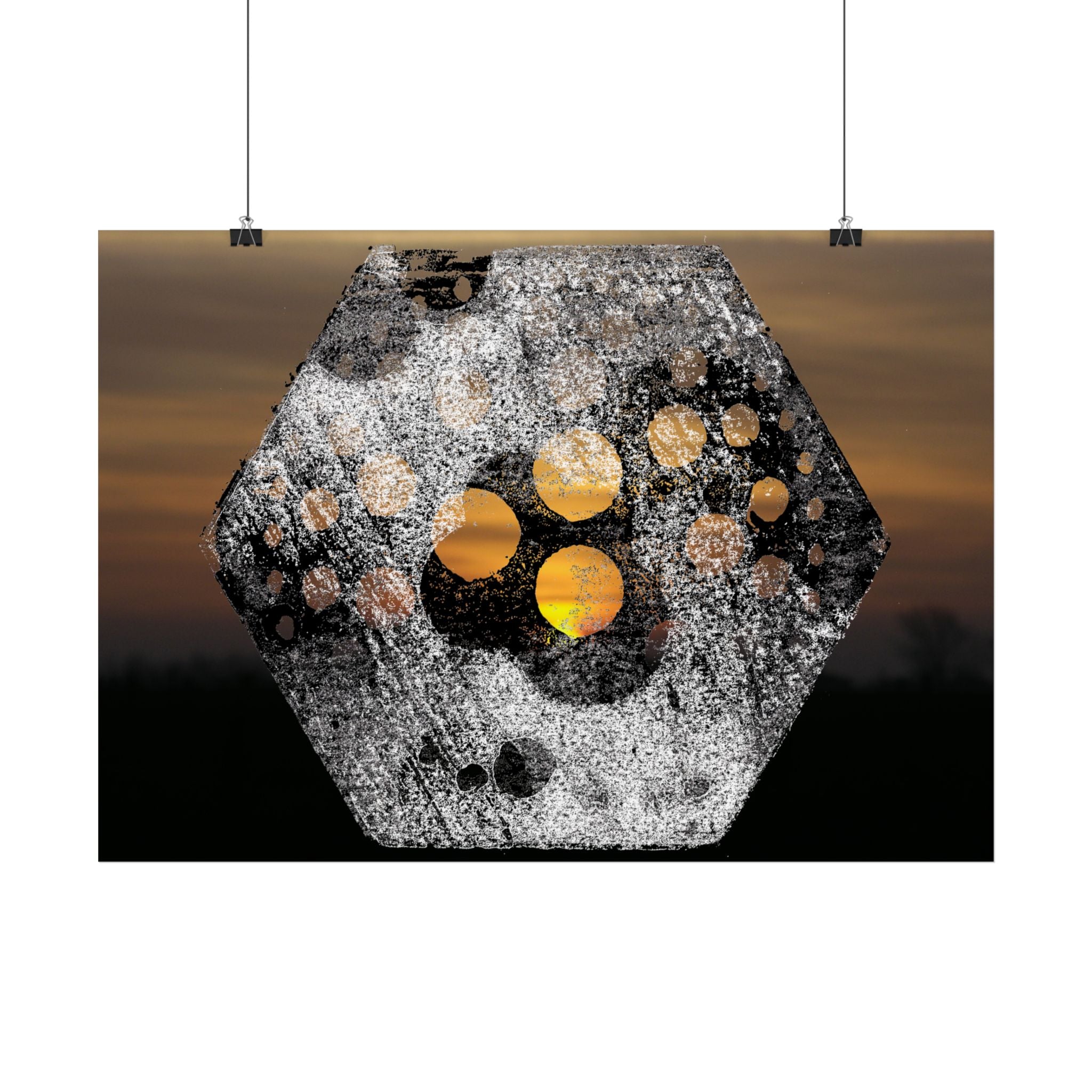 Abstracte zeshoekige zonsondergang horizontale poster 