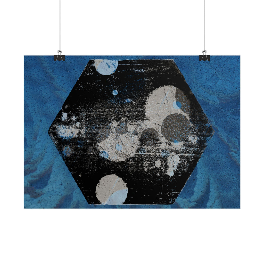 Abstract Blue Hexagon Poster — Horizontal Wall Art
