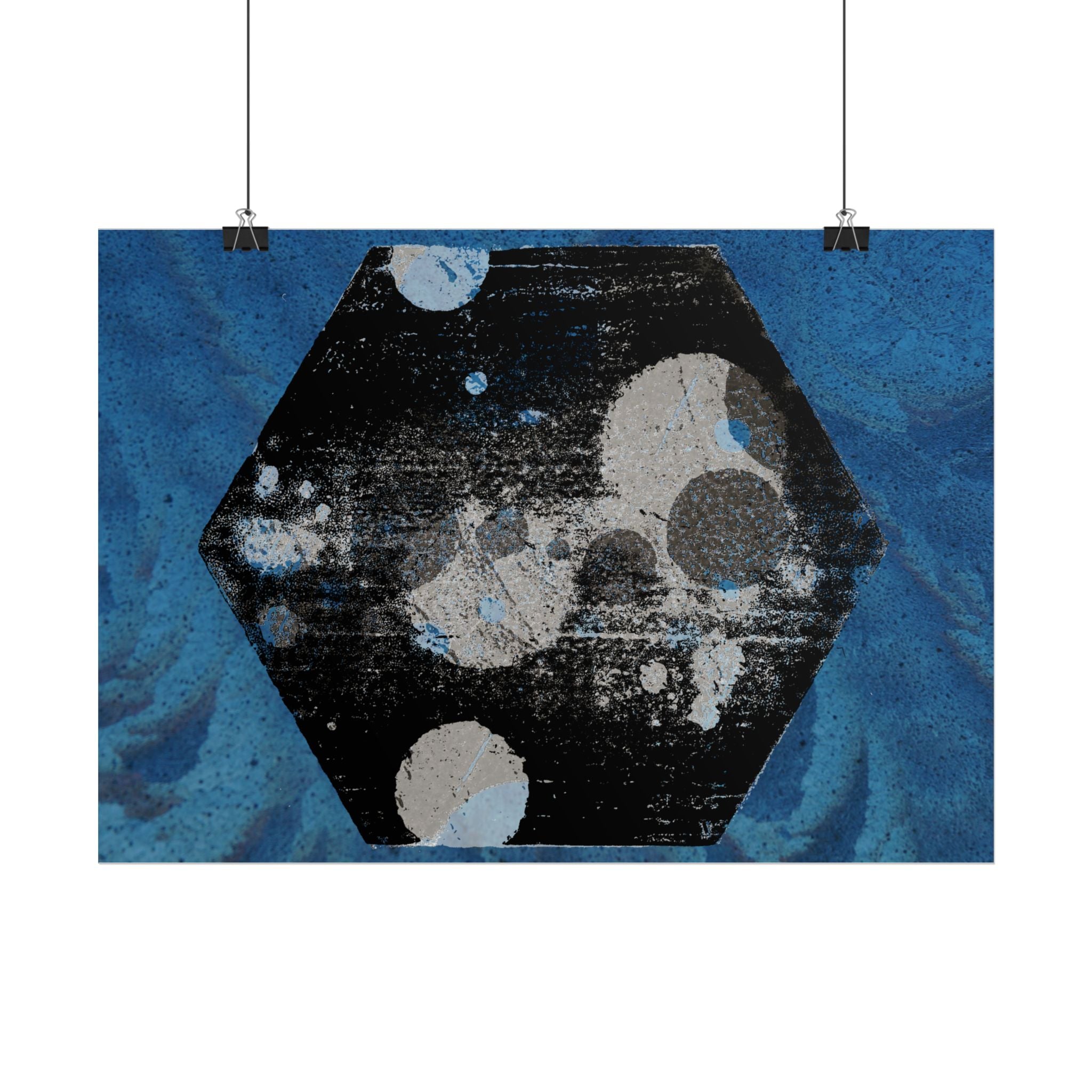 Abstracte blauwe zeshoekige poster — Horizontale wanddecoratie 