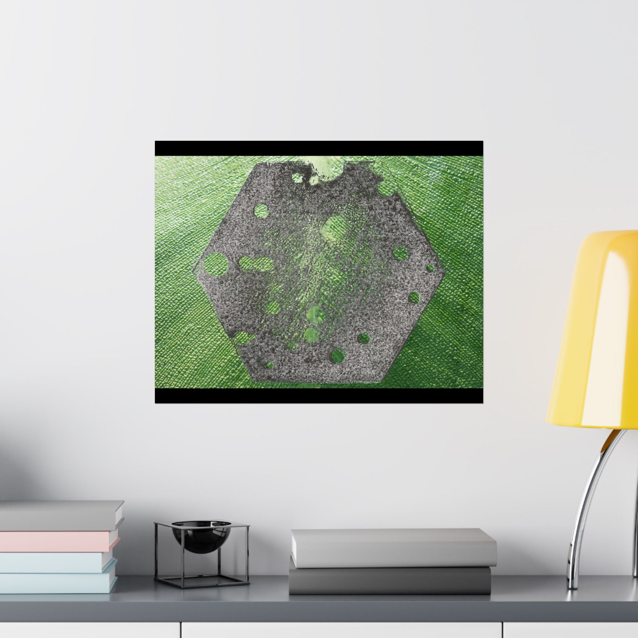 Groene zeshoekige abstracte matte horizontale poster | Geometrische abstracte kunst 