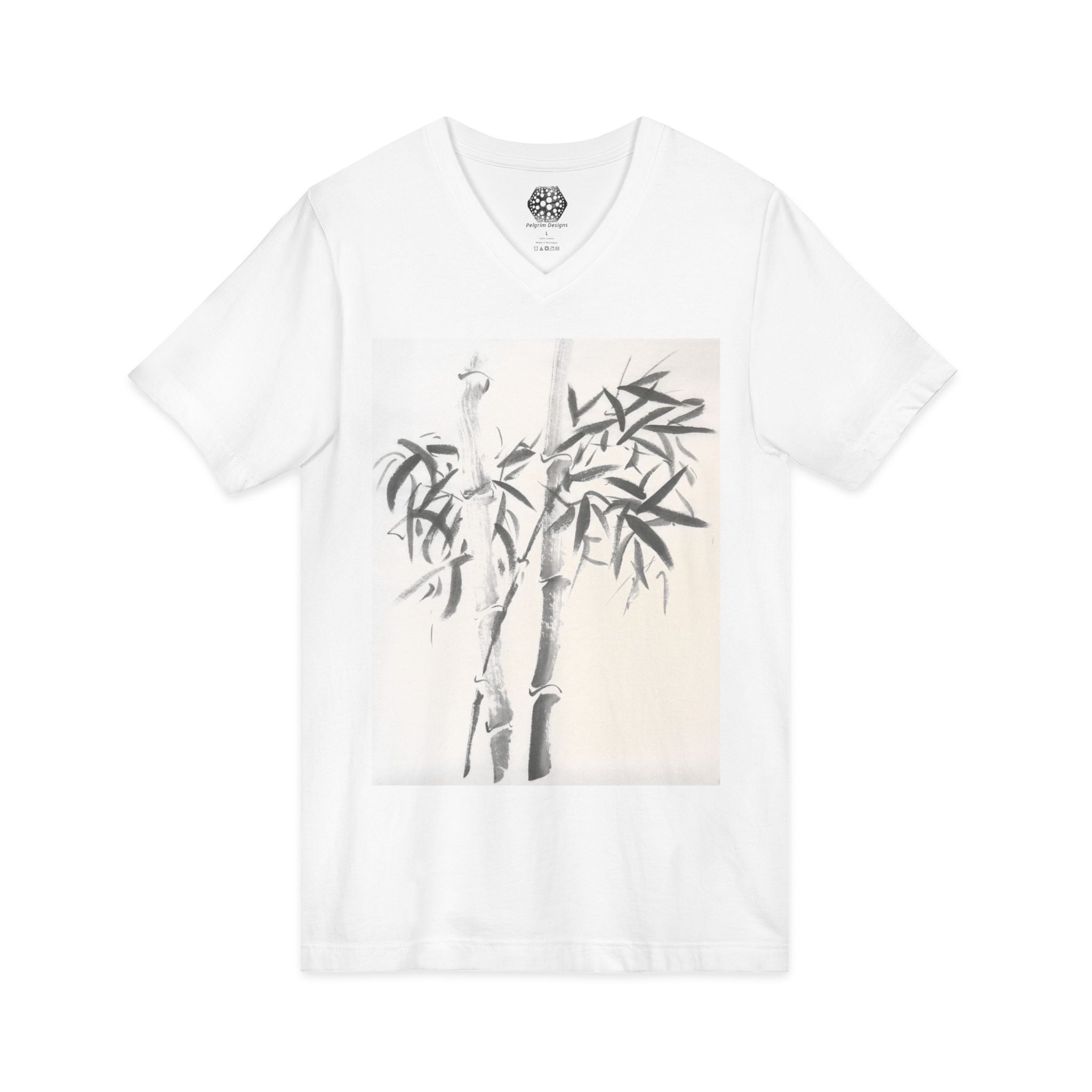 Bamboo Sumi-E V-Neck Tee — Minimal Zen Bamboo Shirt