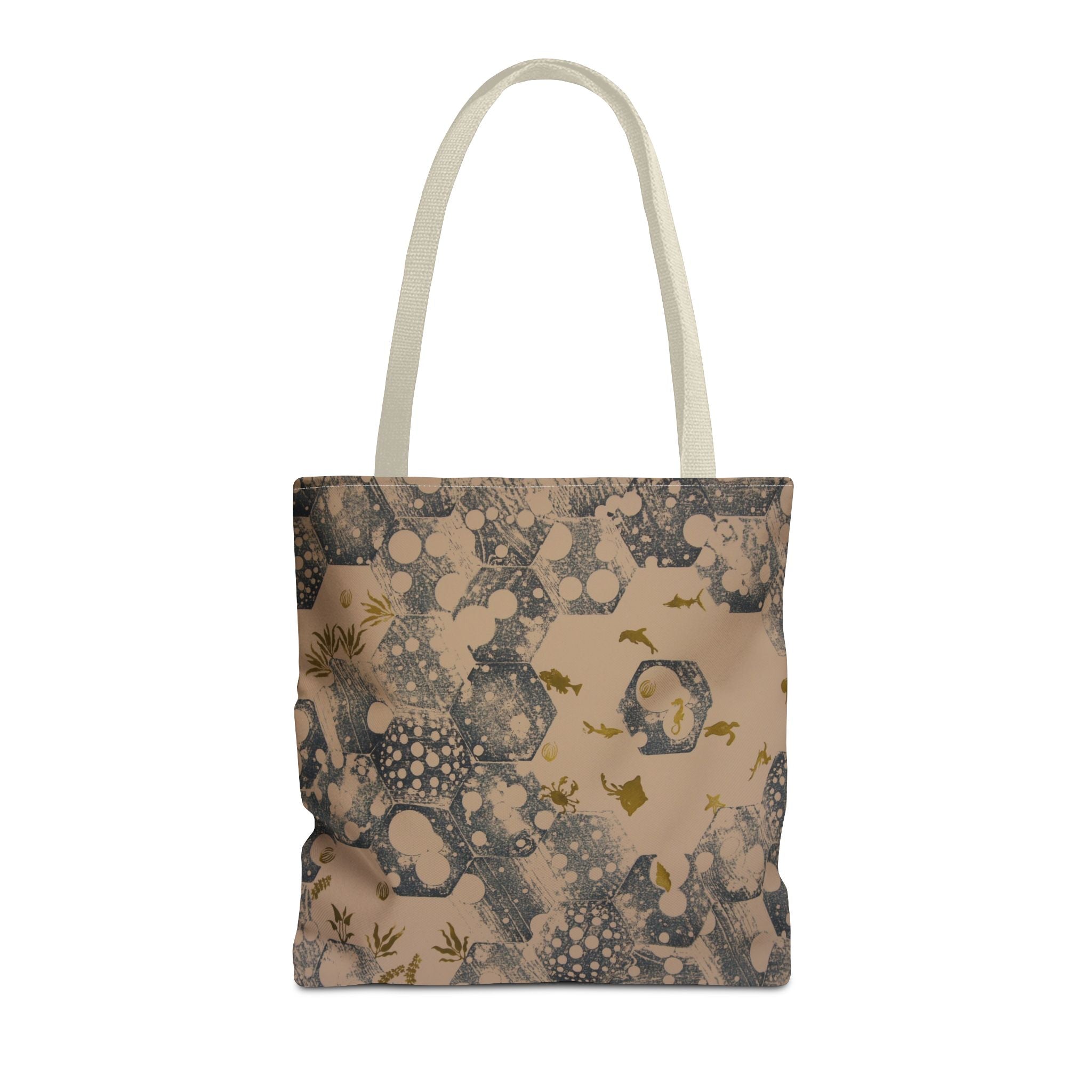 Abstract Marble Pattern Tote Bag — Neutral Honeycomb Bubble Design