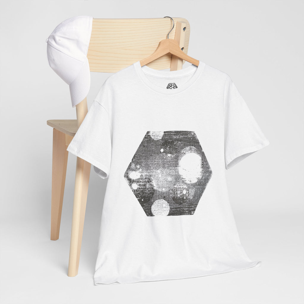 Hexagon Circles Graphic Tee — Digital Manual Print Art