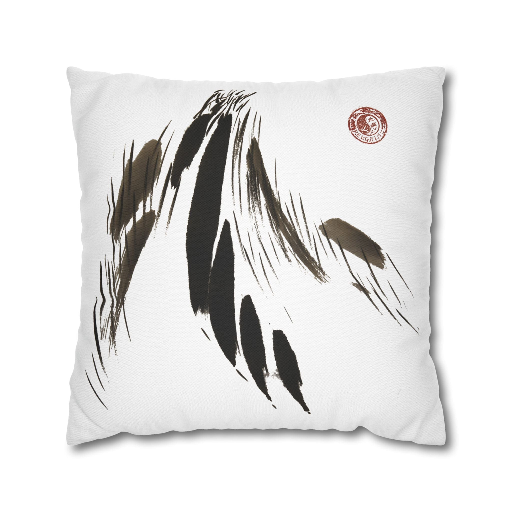 Feather Brushstroke Decorative Pillowcase — Minimal Zen Accent Cushion