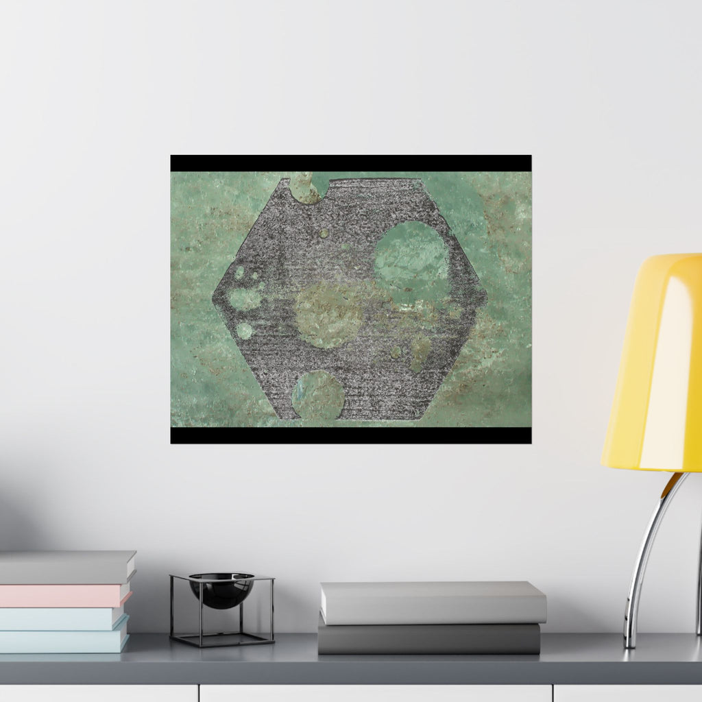 Geometric Hexagon Moon Art Matte Horizontal Poster | Green Abstract Celestial Print