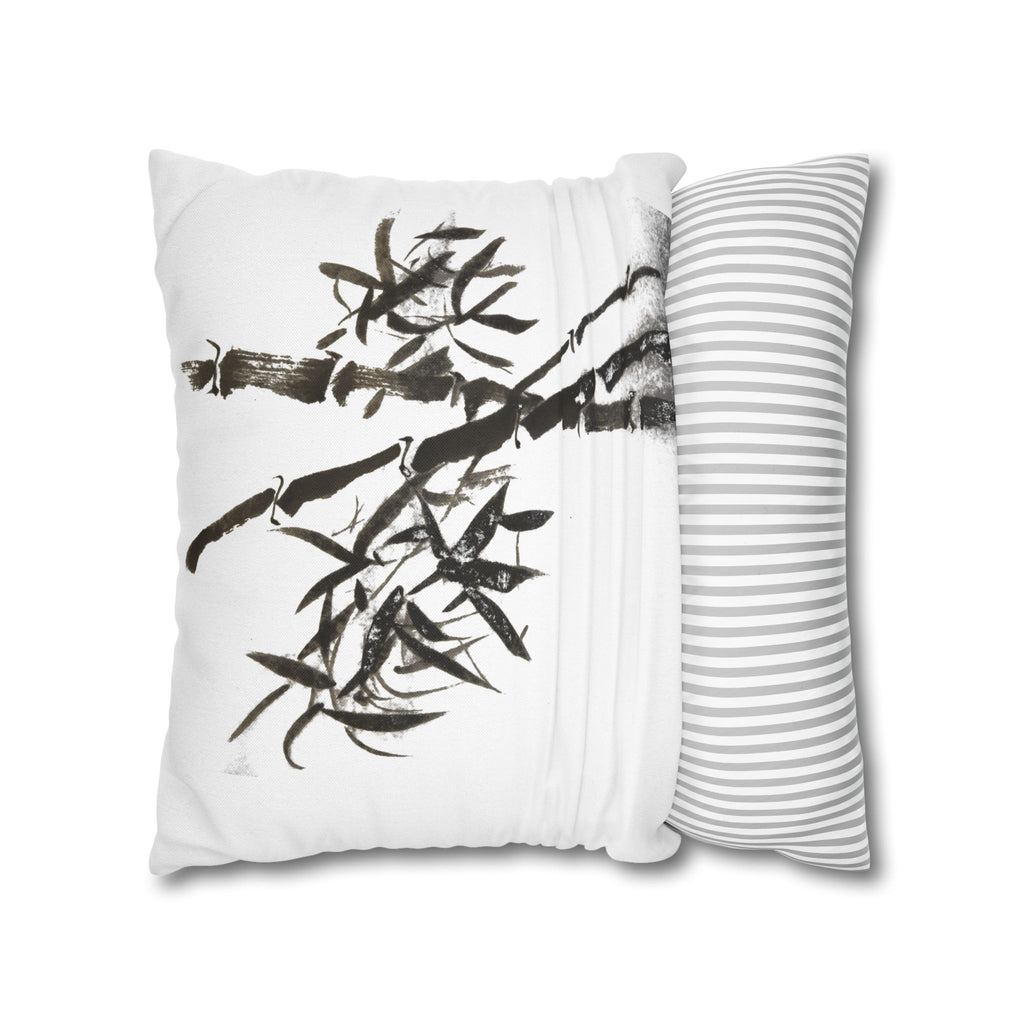 Bamboo Ink-Brush Square Pillowcase — Minimal Asian-Inspired Decorative Pillow Cover