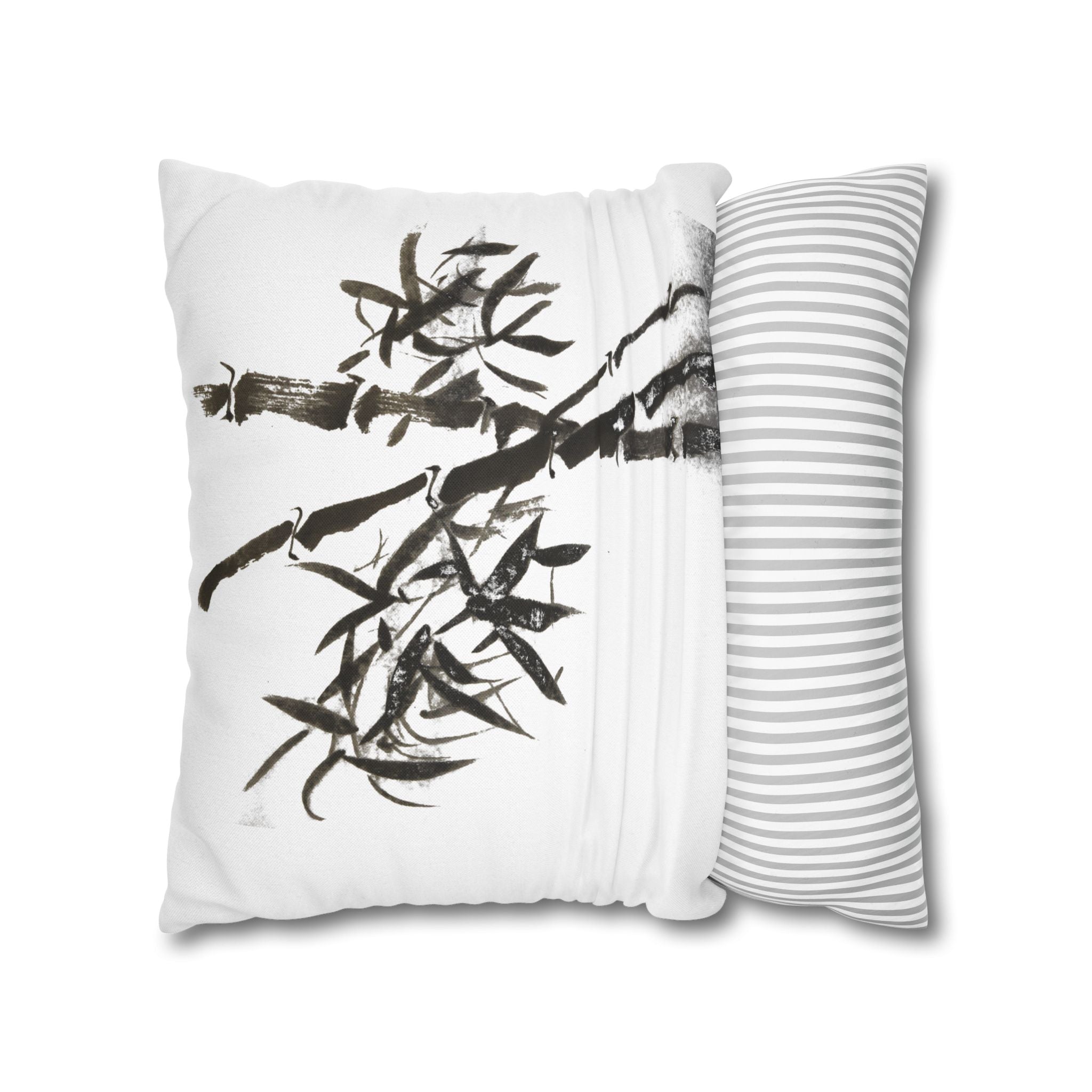 Bamboo Ink-Brush Square Pillowcase — Minimal Asian-Inspired Decorative Pillow Cover