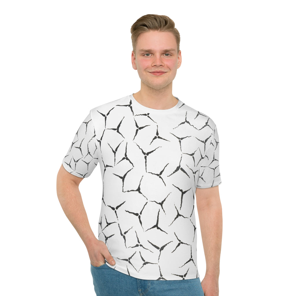 T-shirt met gebarsten marmerpatroon — Abstracte witte top met all-over print 