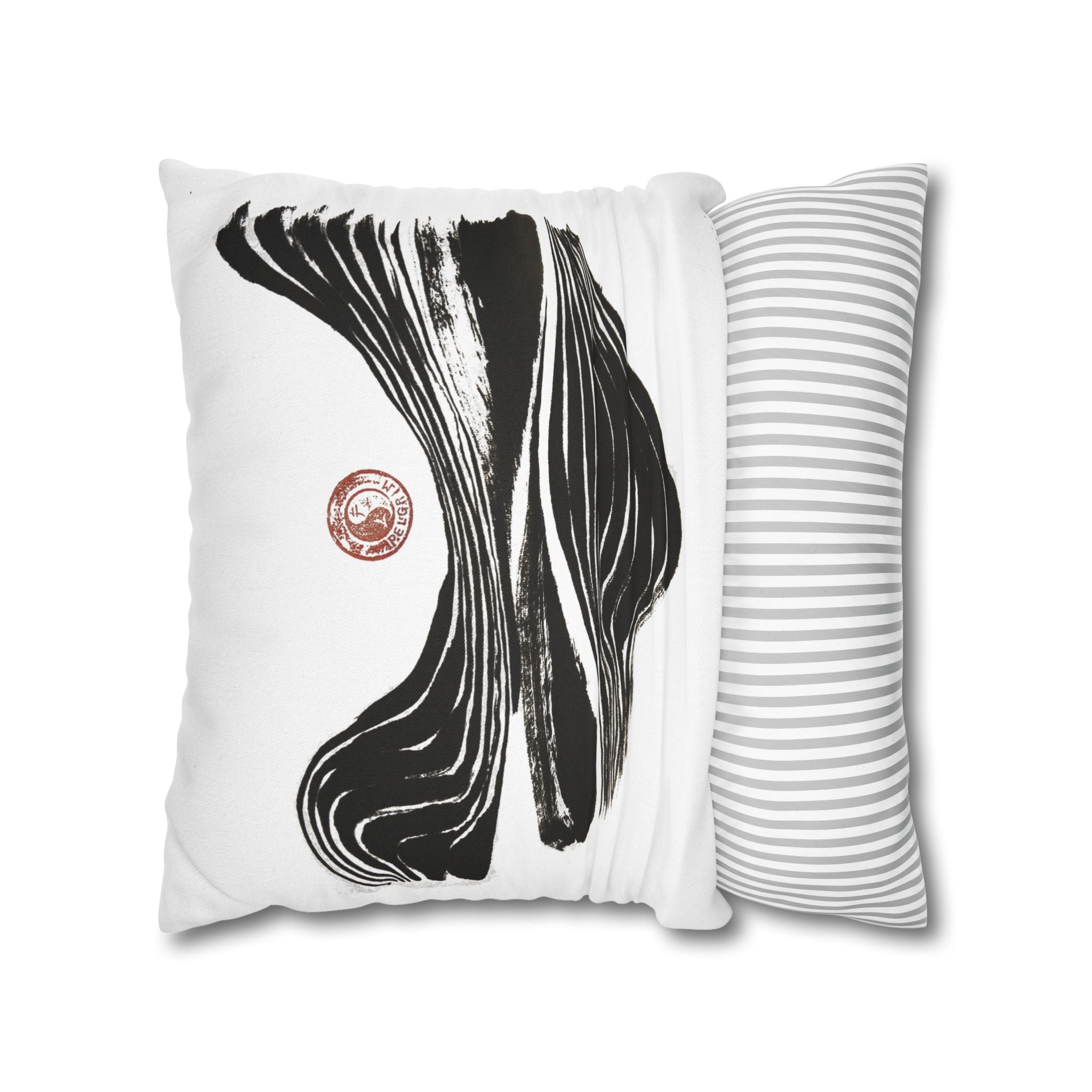 Abstract Zen Brushstroke Pillowcase — Minimalist Black & White Decorative Pillow