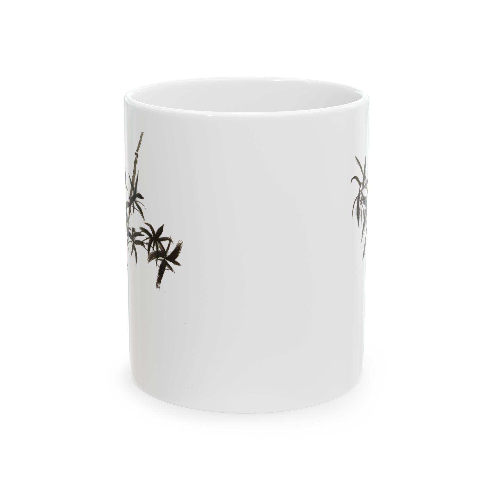 Keramische mok met bamboe-inktmotief — Minimalistische koffiemok met Aziatische penseelschildering (325 ml/445 ml) 