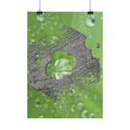 Poster met waterdruppels en bladmotief en houtstructuur | Verticale poster 
