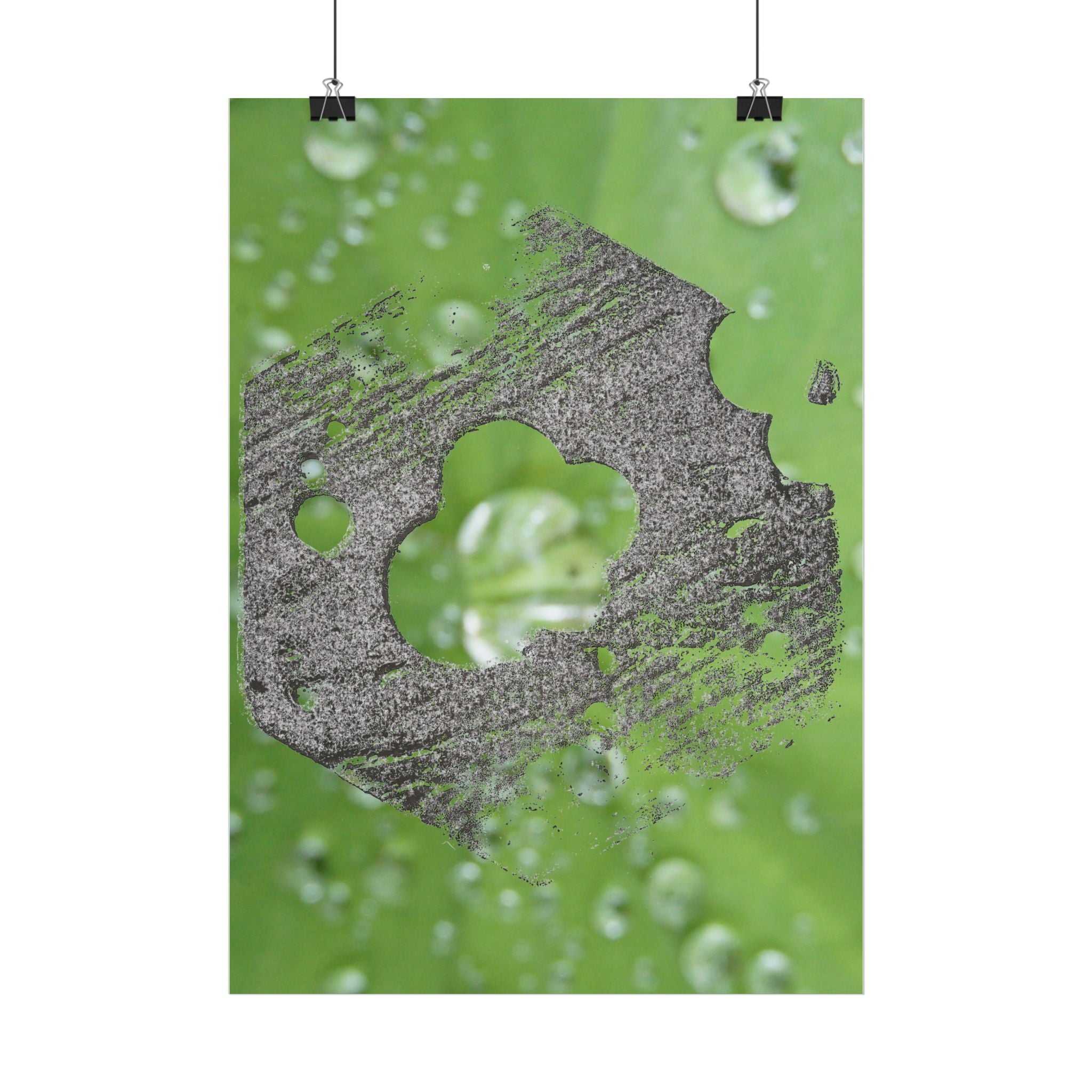 Poster met waterdruppels en bladmotief en houtstructuur | Verticale poster 