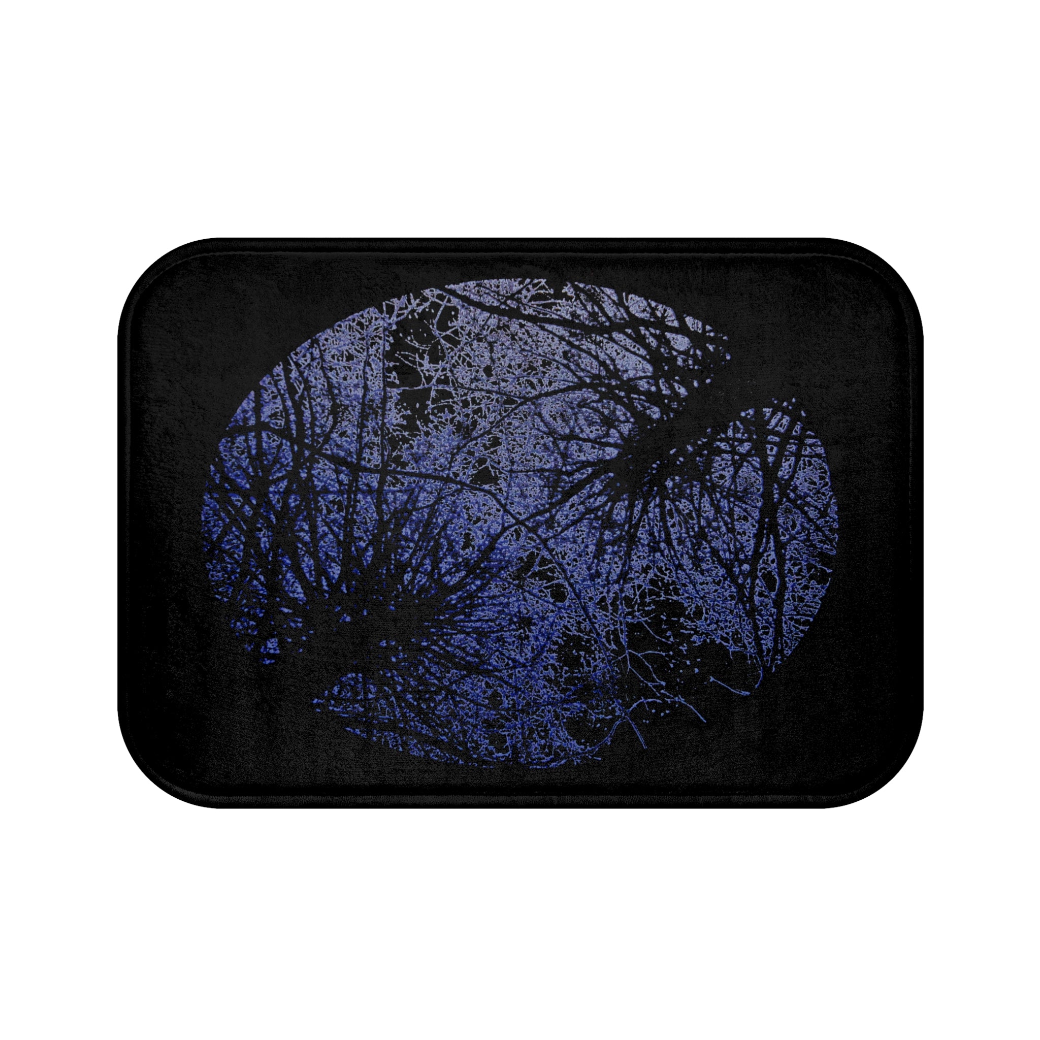 Dark Blue Moon Silhouette Bath Mat — Night Forest Foot Rug