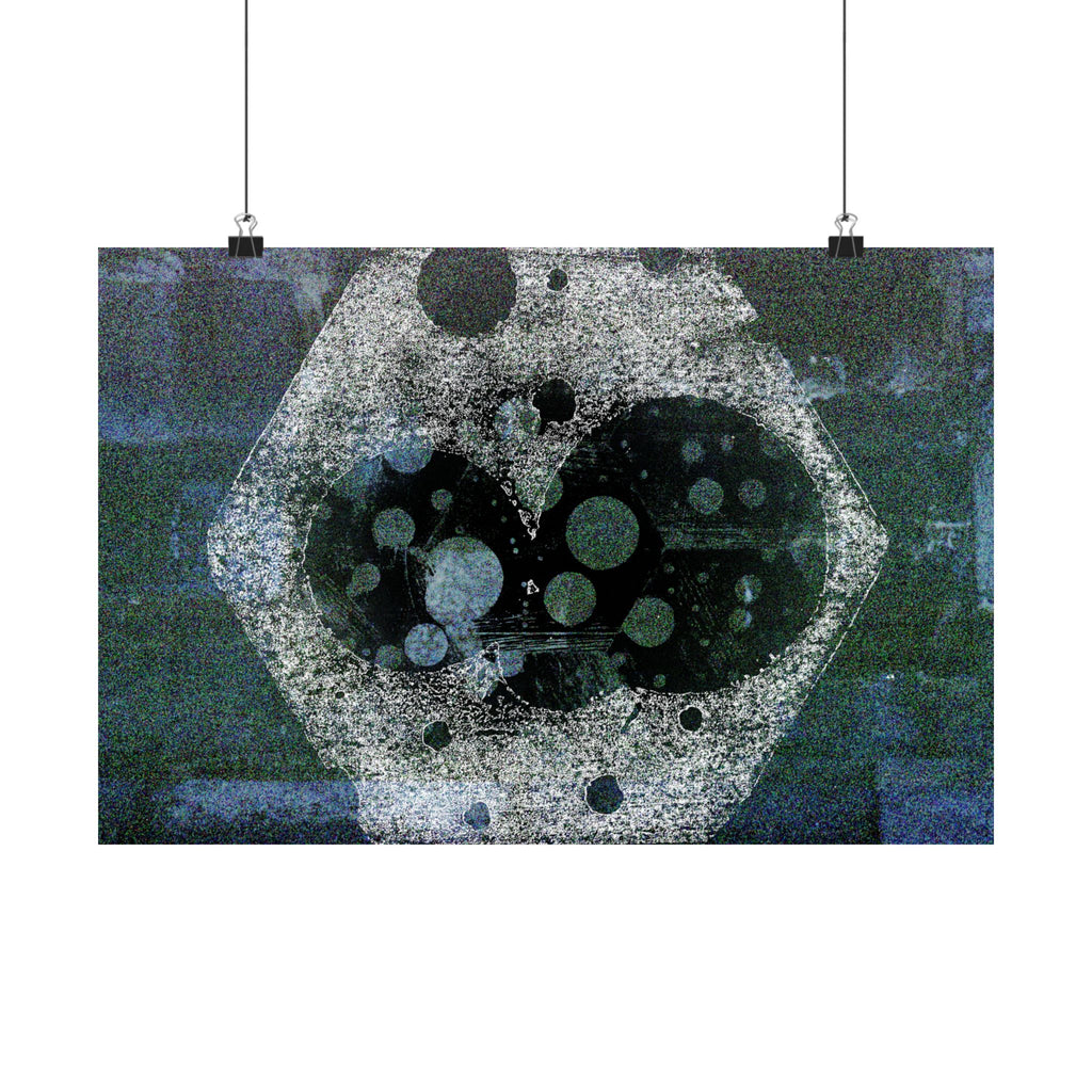 Abstract Hexagon Galaxy Matte Poster — Blue Green Modern Wall Art