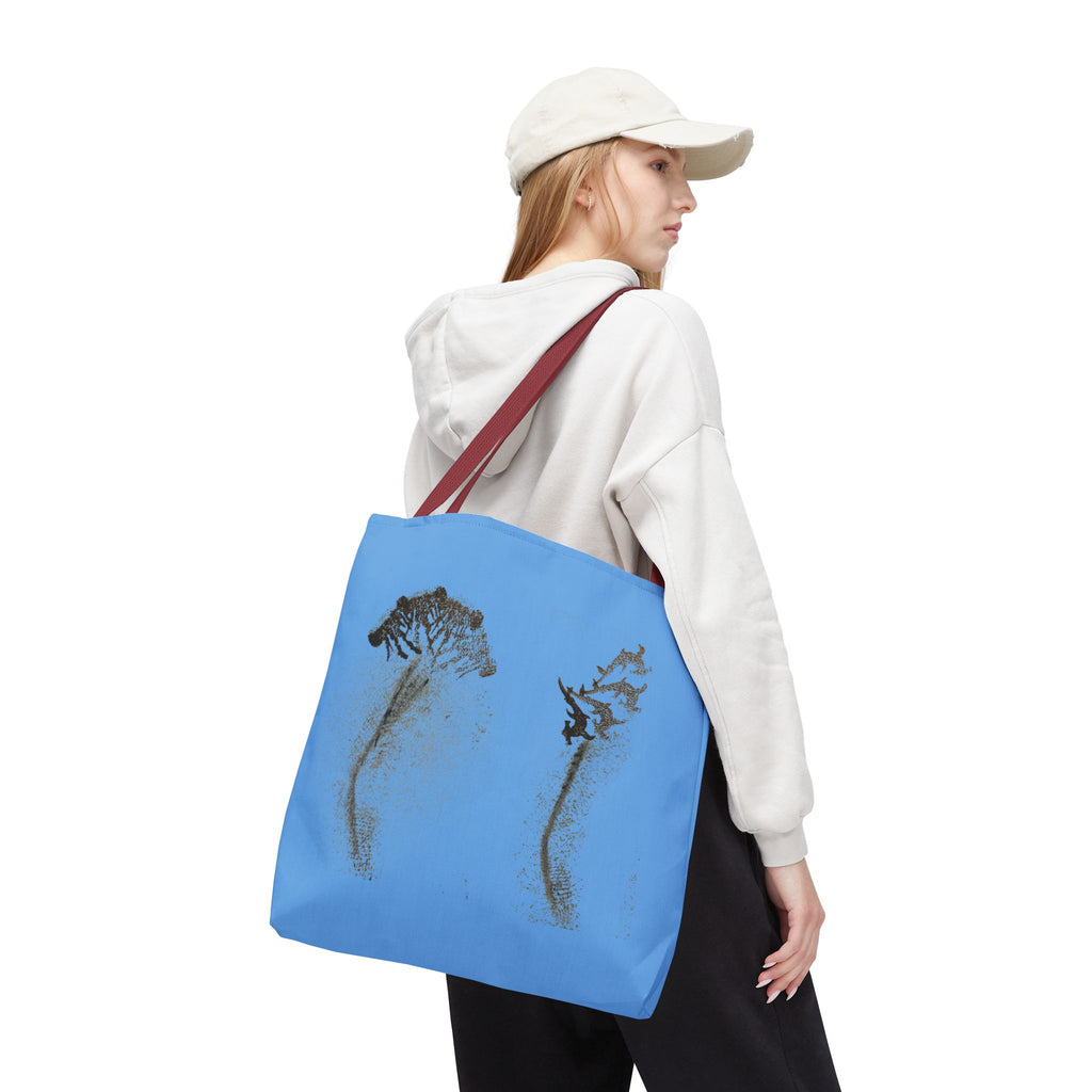 Blue Sea Life Tote Bag — Sand Art Seahorse & Coral All-Over Print