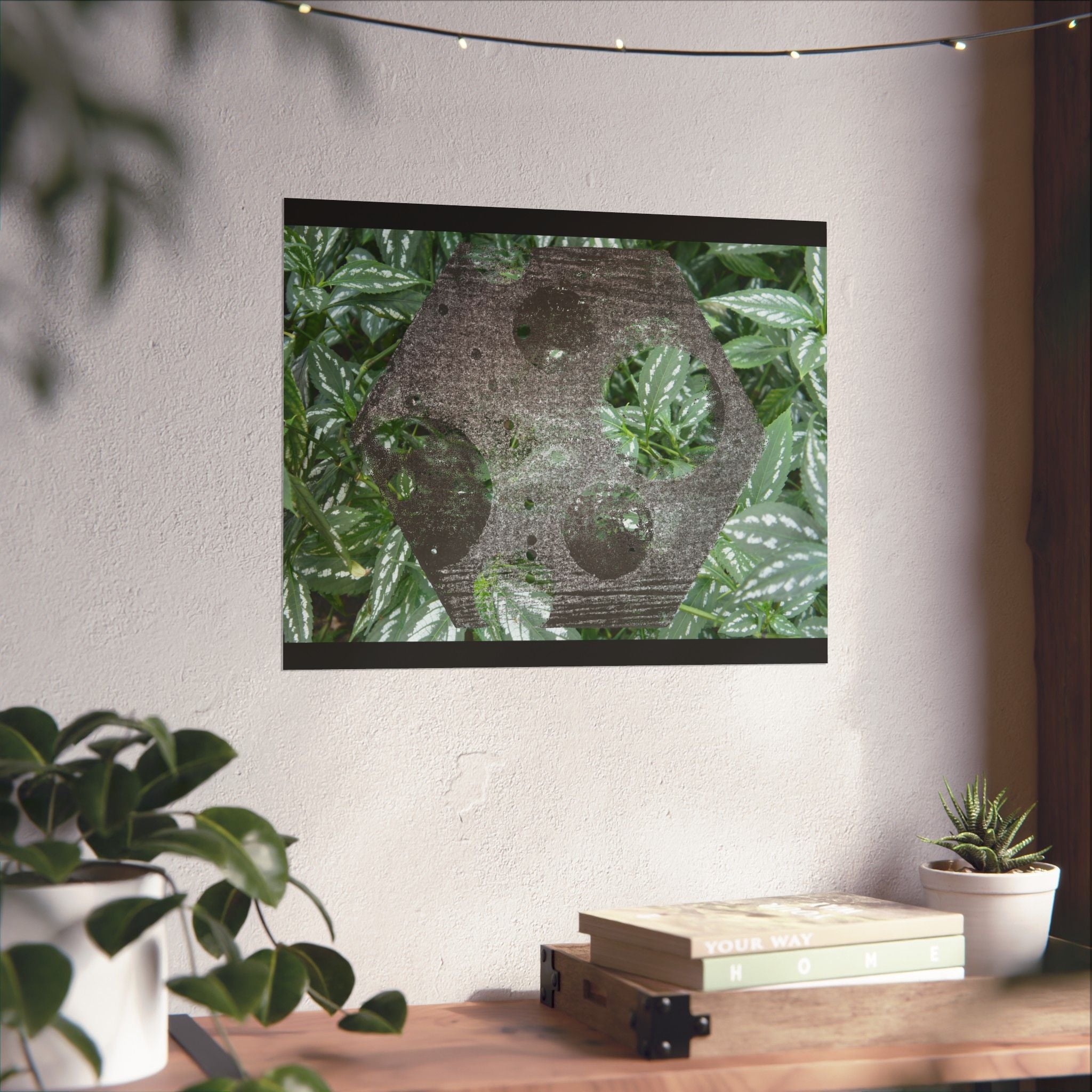 Botanical Hexagon Print Poster — Green Leaf Matte Horizontal Wall Art