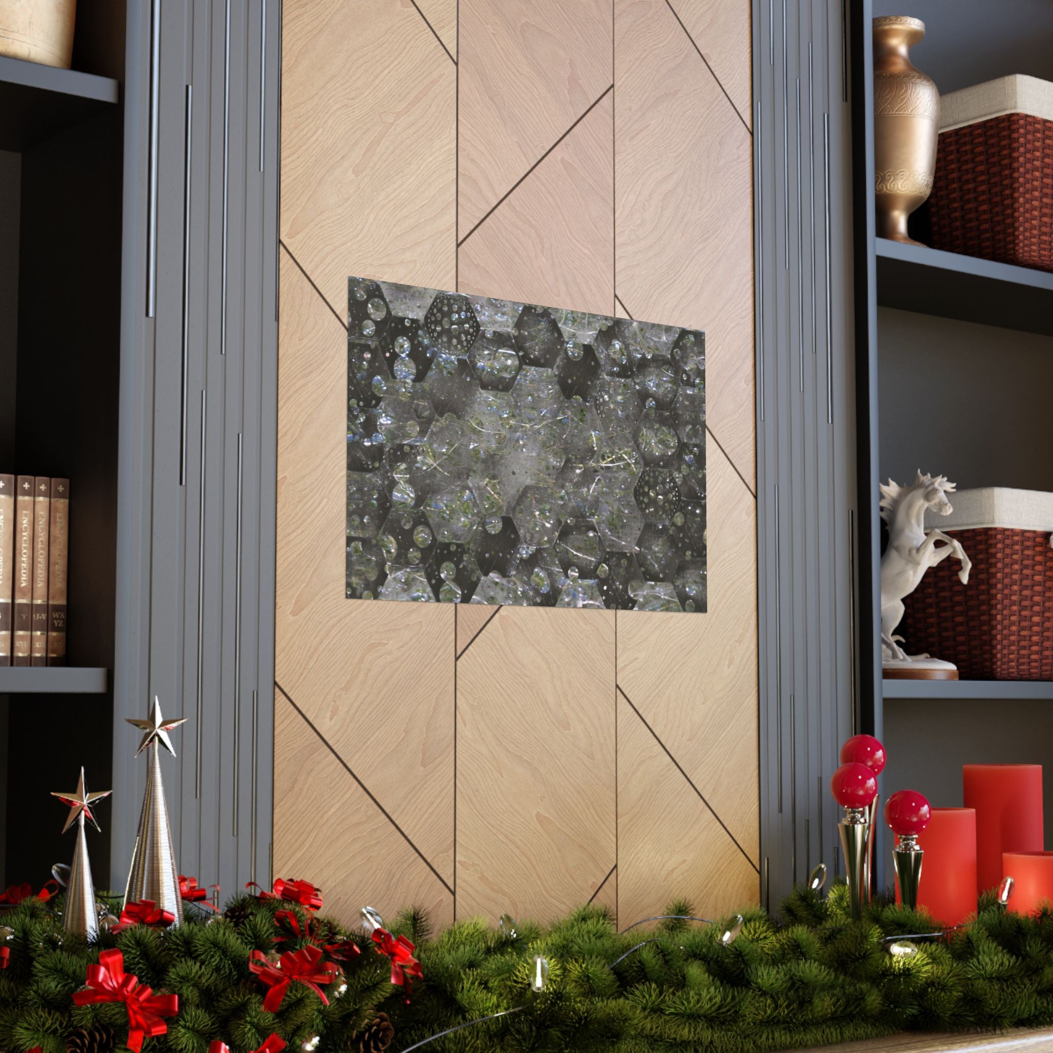 Abstracte zeshoekige poster met bubbelstructuur en matte afwerking — Geometrische wanddecoratie 