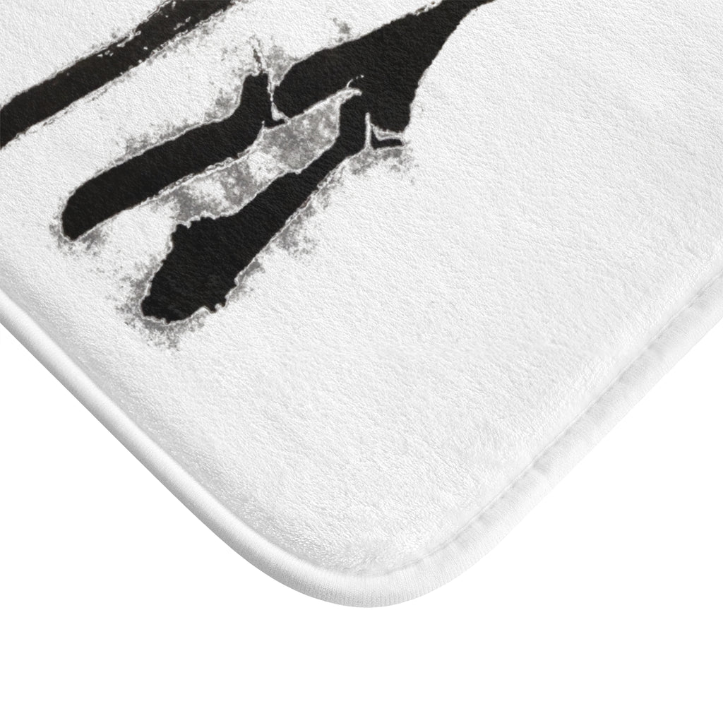 Zen Bamboo Bath Mat — Minimal Black Ink Sumi-e Design