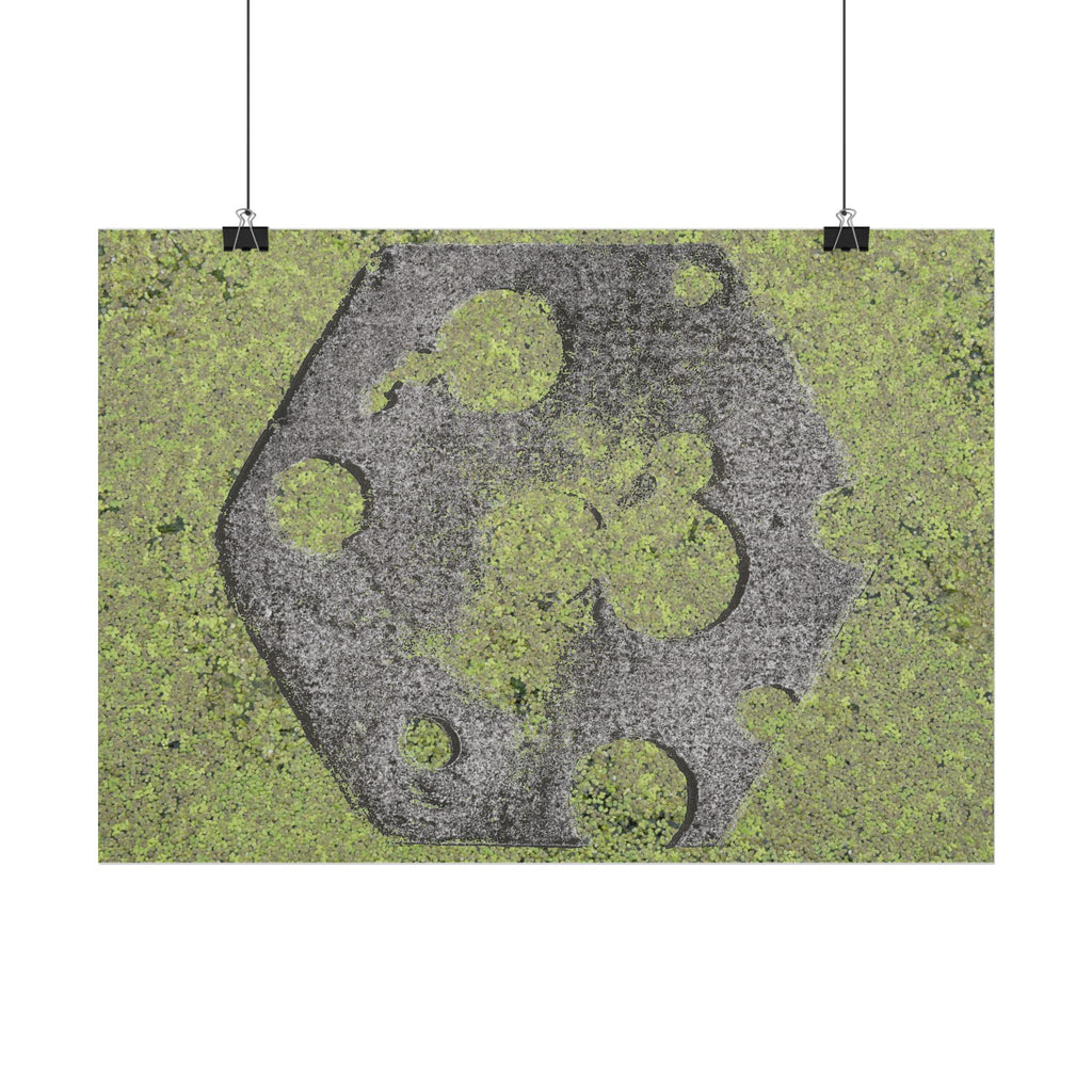 Mossy Moon Crater Horizontal Poster — Botanical Green Lunar Wall Art