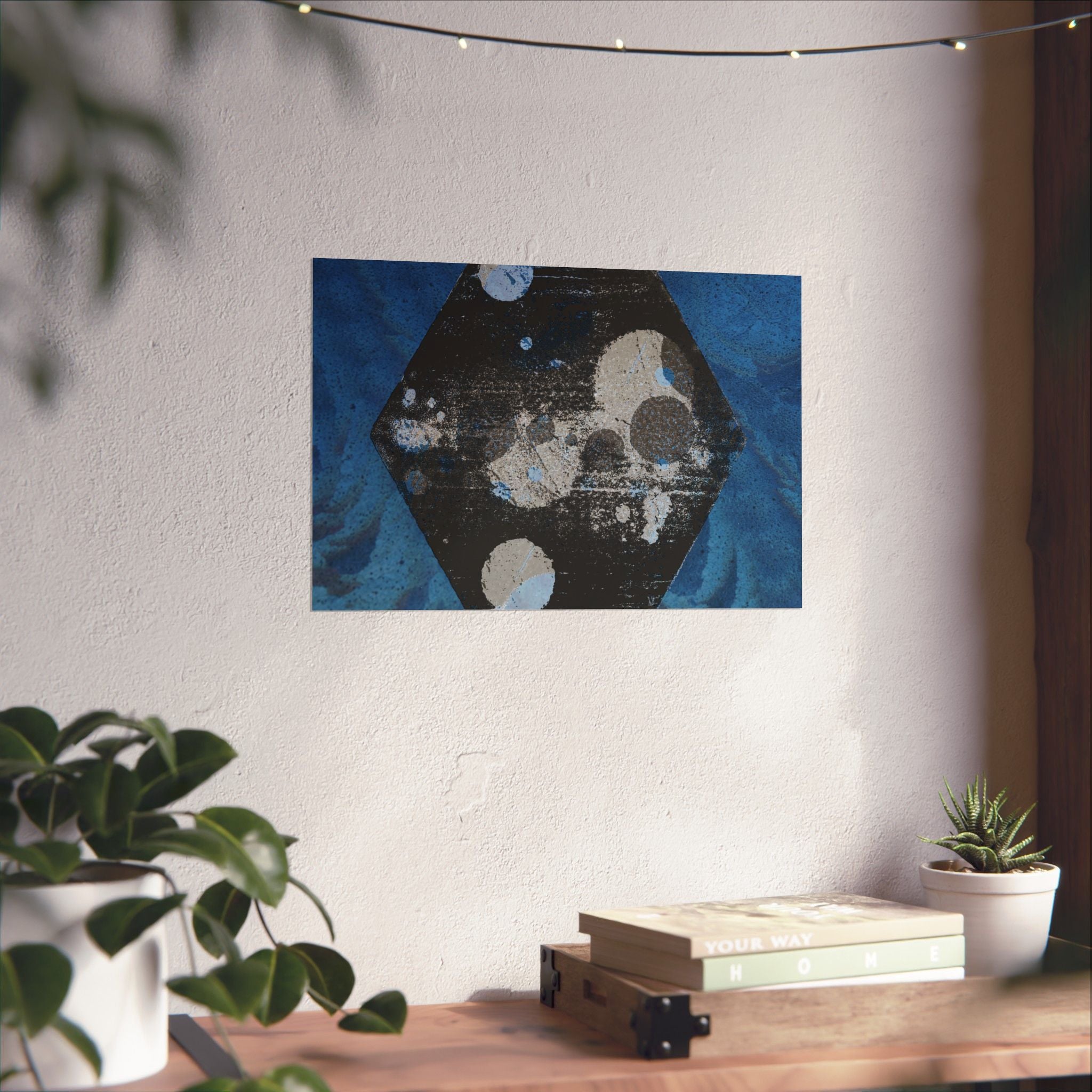 Abstract Blue Hexagon Poster — Matte Horizontal Wall Art