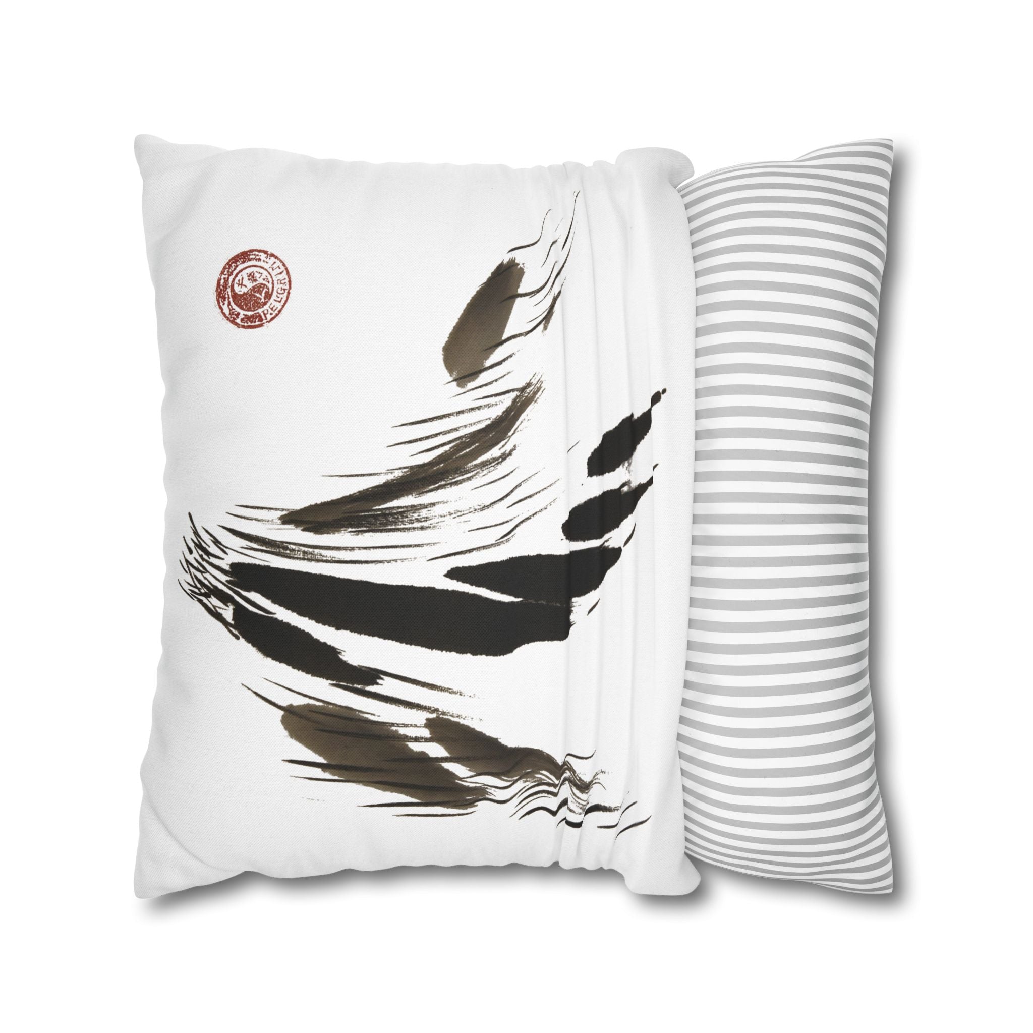 Feather Brushstroke Decorative Pillowcase — Minimal Zen Accent Cushion