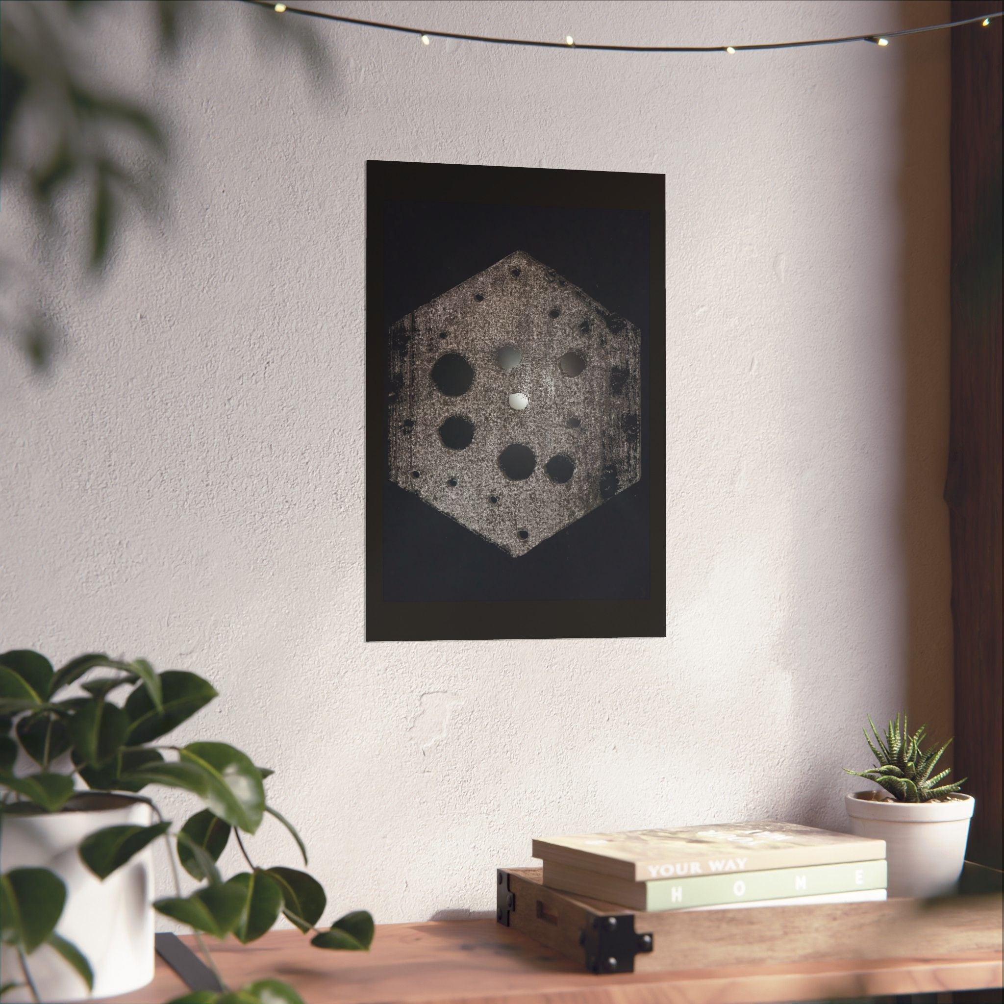 Matte Poster — Abstract Hexagon Moon Art (Minimalist Monochrome Wall Print)
