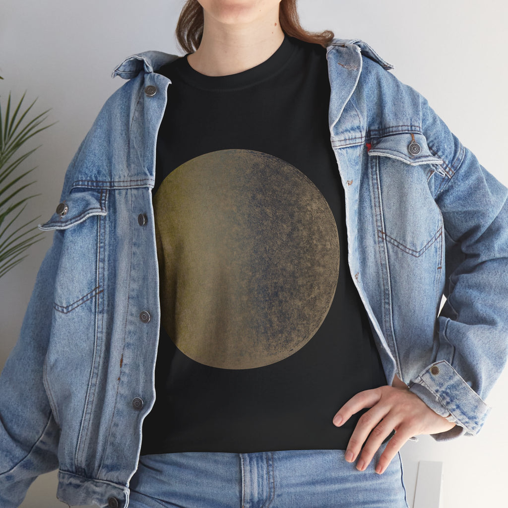 Moon Phase Graphic Tee — Vintage Gold Lunar Circle T-Shirt