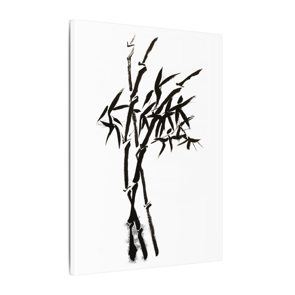 Zen bamboe inkt schilderij canvas print — Minimalistische zwart-witte muurdecoratie 