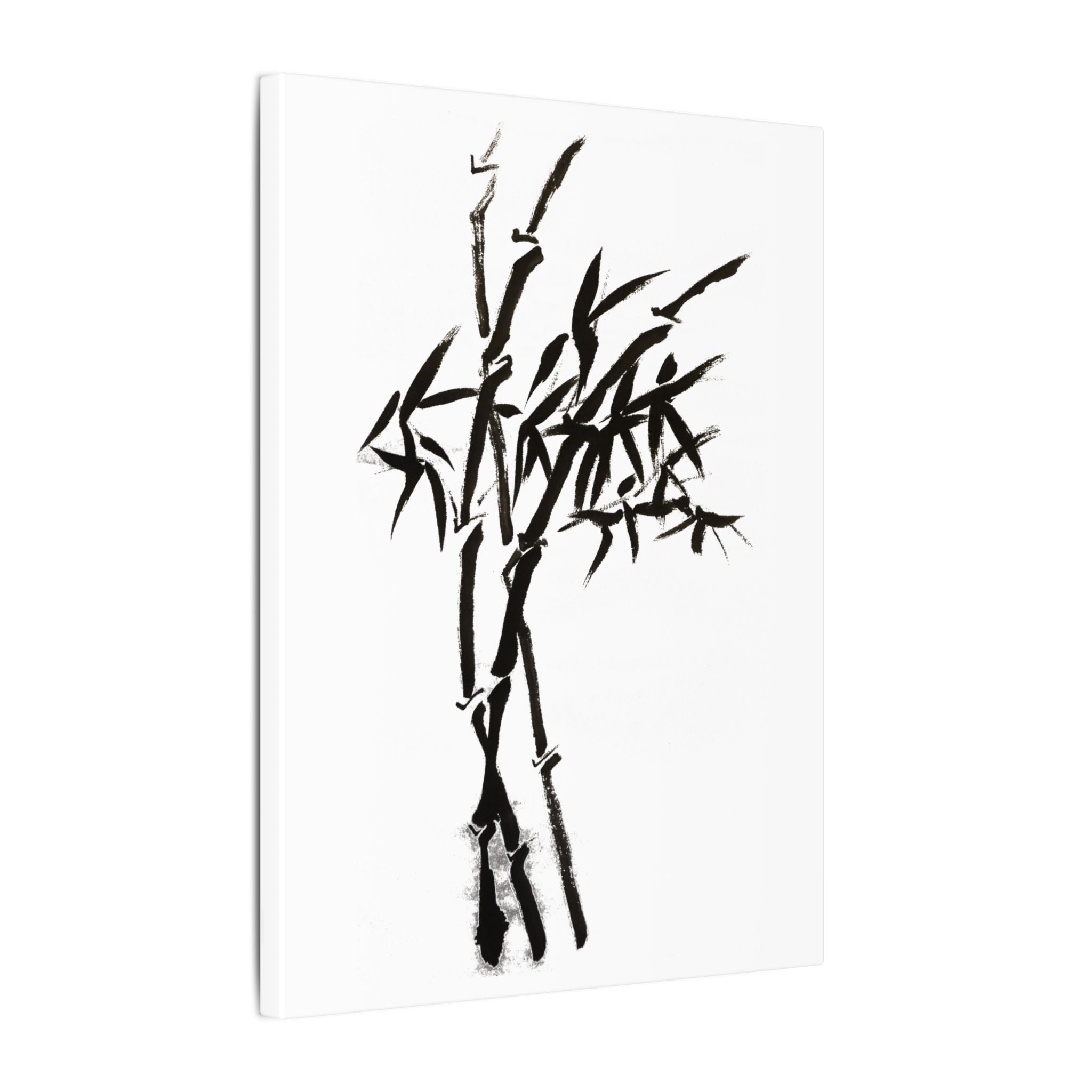 Zen Bamboo Ink Painting Canvas Print — Minimal Black & White Wall Art
