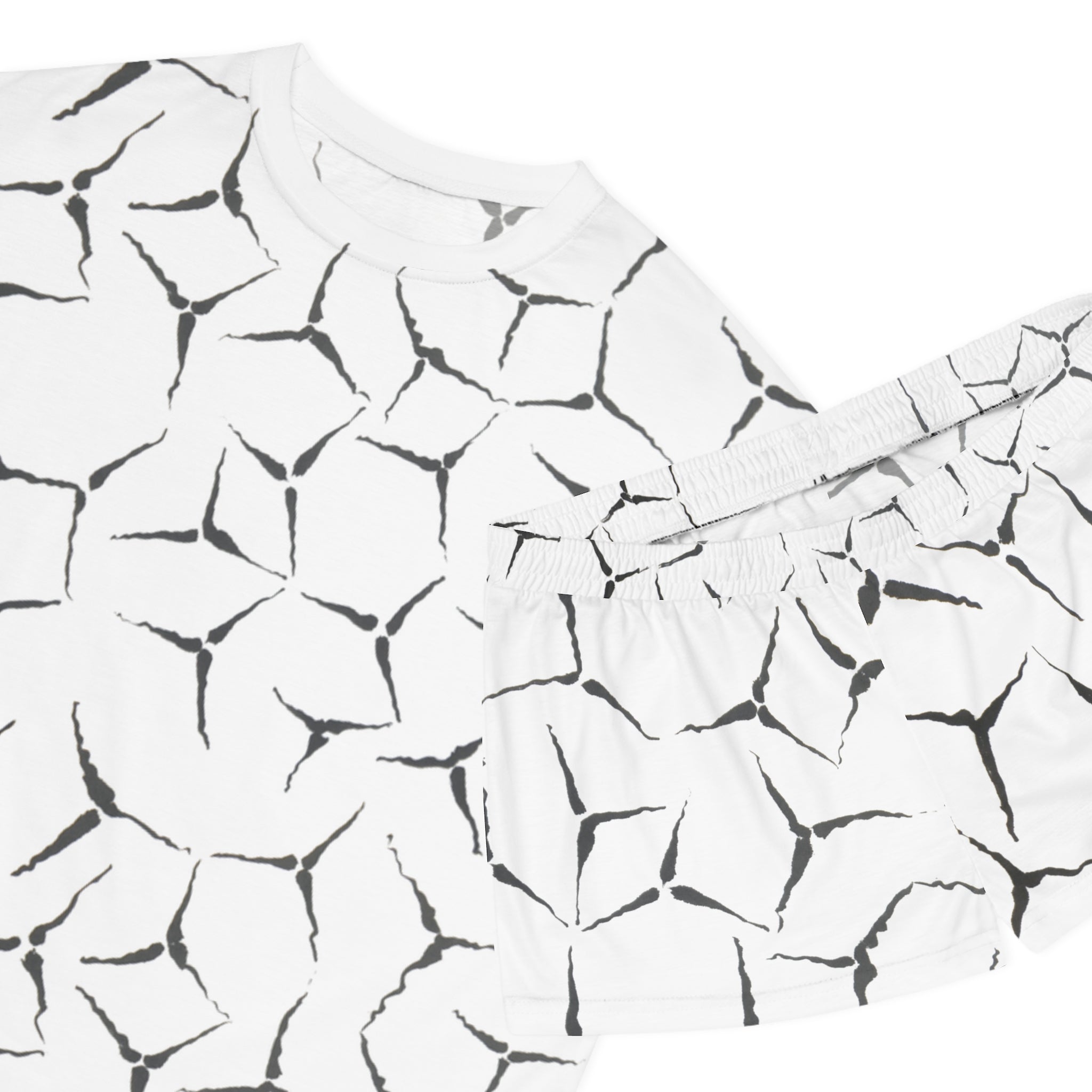 Women's Short Pajama Set — Minimal Black Crackle All-Over Print Sleepwear