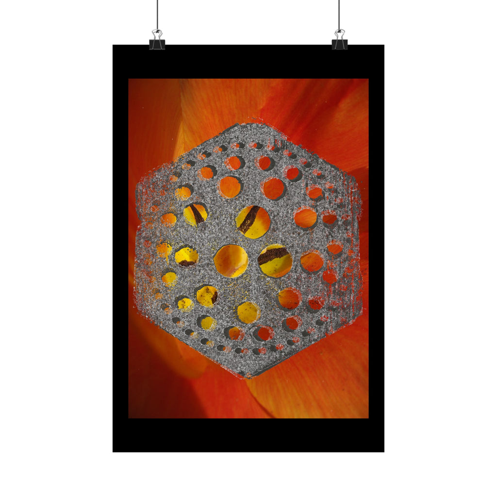 Hexagon Metal Pattern on Orange Petal Matte Poster