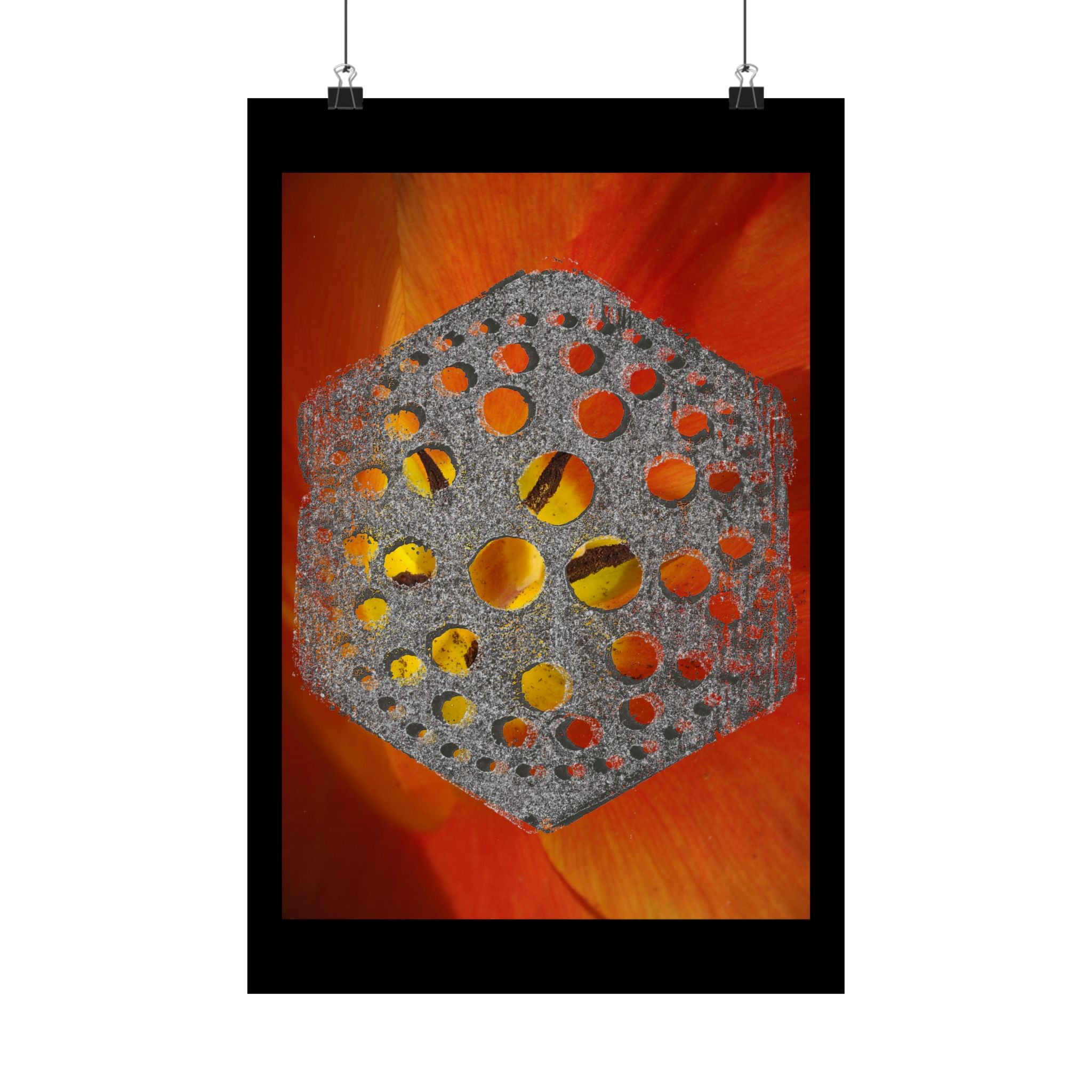 Hexagon Metal Pattern on Orange Petal Matte Poster