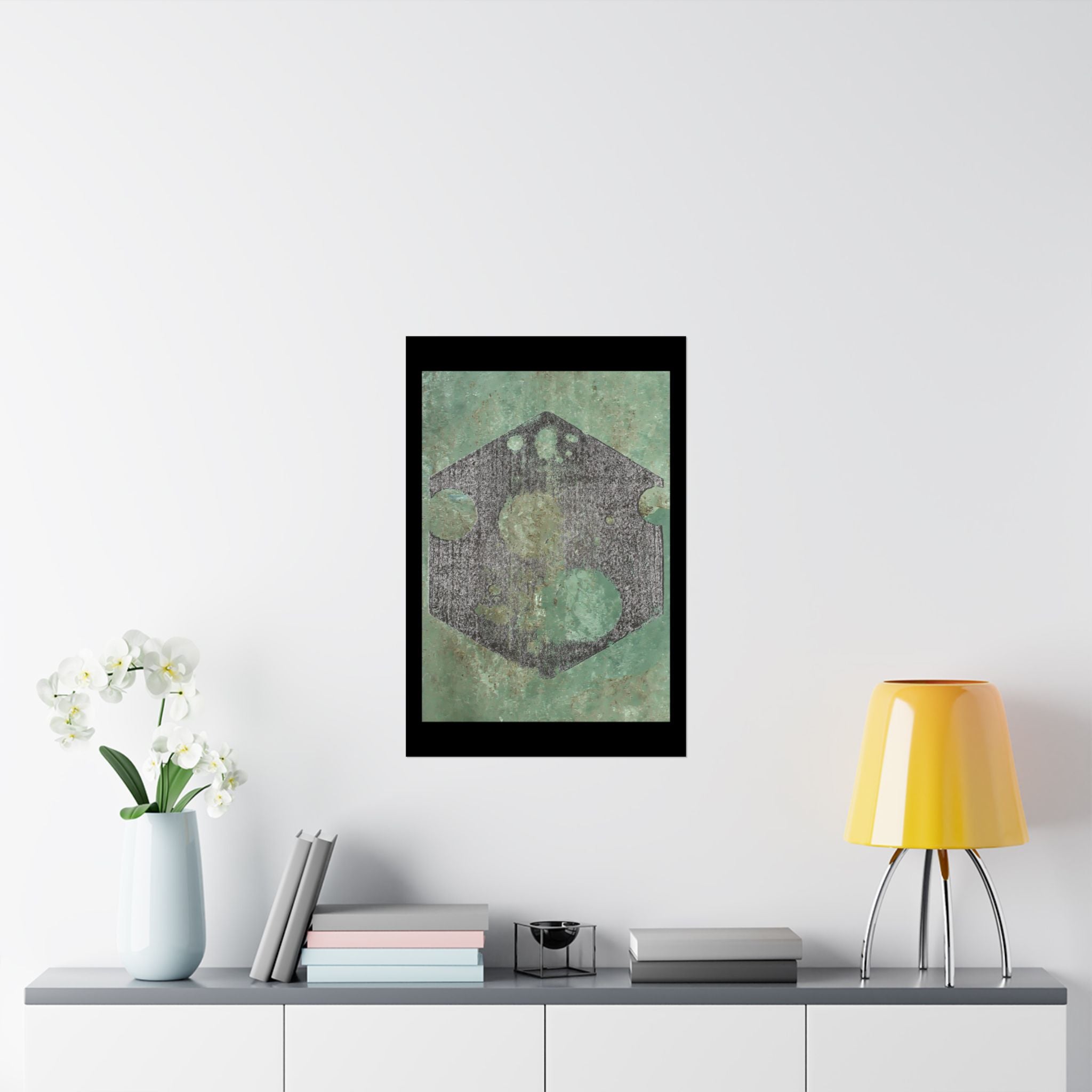 Abstract Geometric Hexagon Art Matte Vertical Poster | Green Textured Circles
