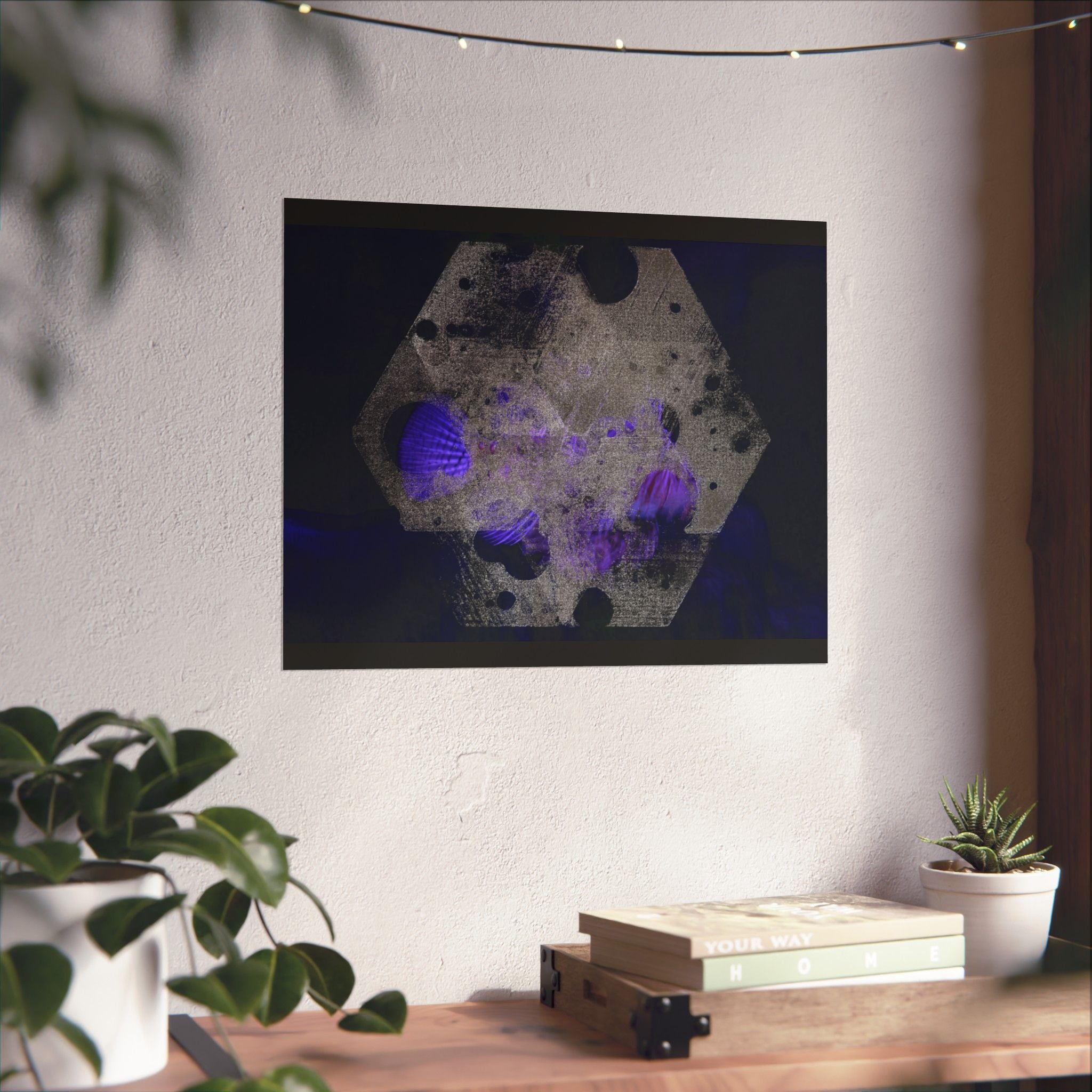 Abstracte zeshoekige paarse rook matte poster 