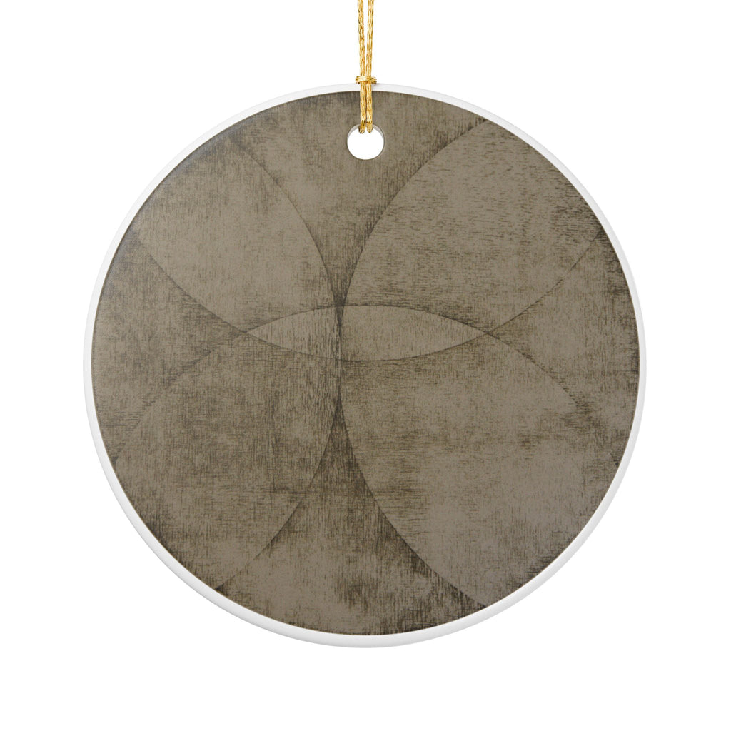 Neutral Geometric Ceramic Ornament — Minimalist Circle Pattern Holiday Decoration