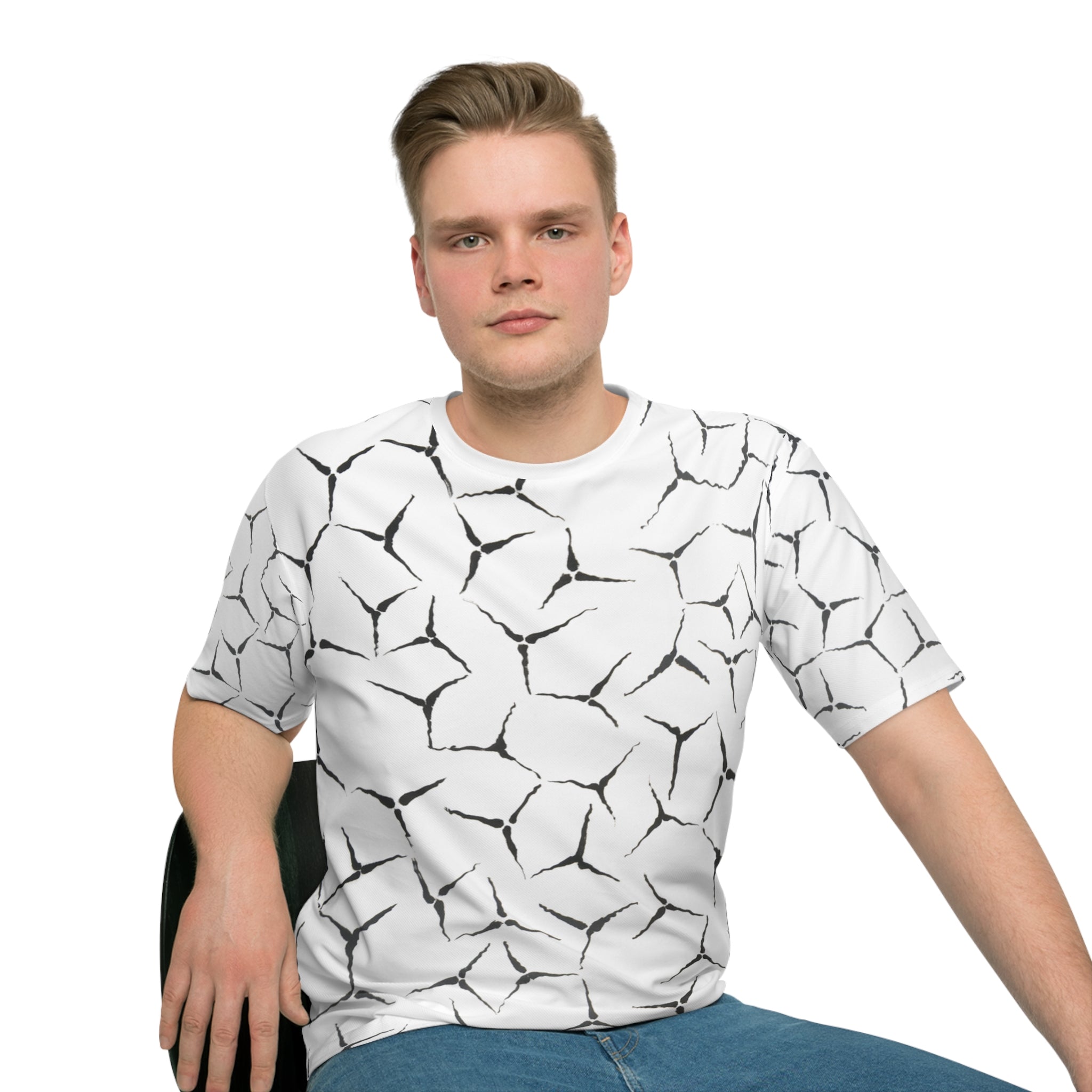 Cracked Marble Pattern T‑Shirt — All-Over Print Abstract White Tee