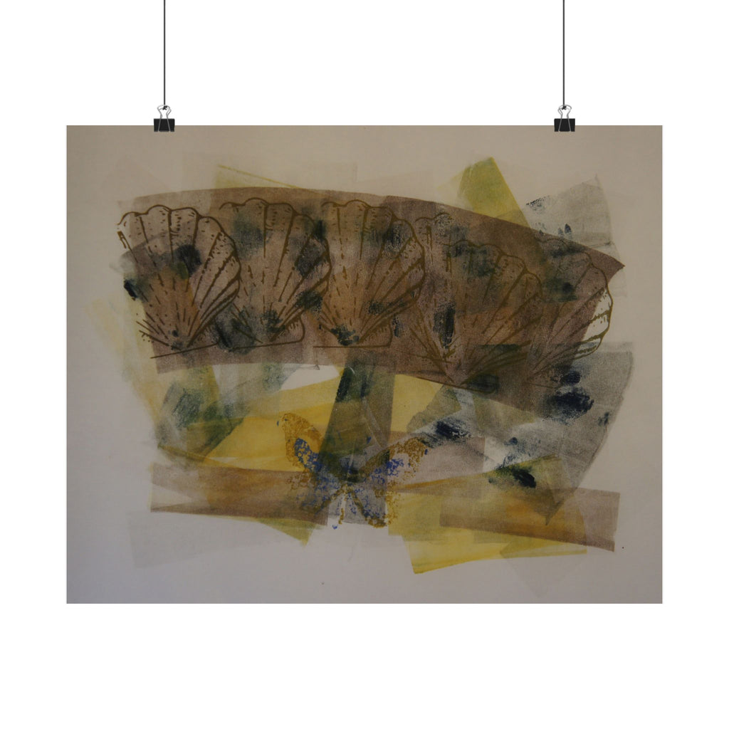 Abstract Botanical Poster — Matte Horizontal Wall Art with Feather & Floral Collage