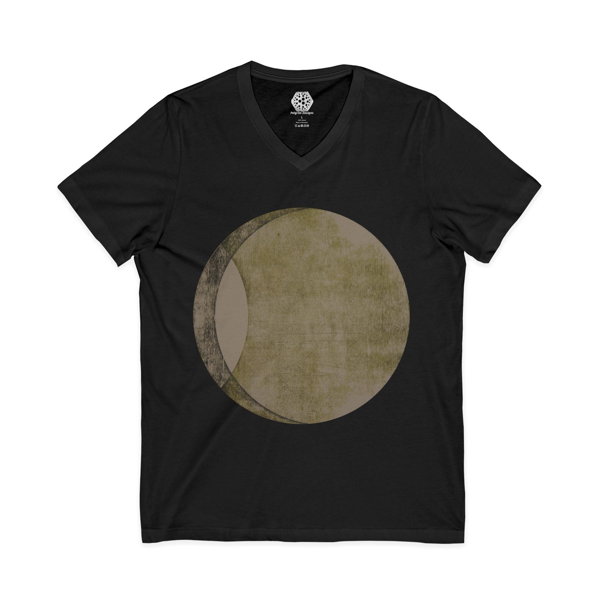 Eclipse Moon Phase V-Neck Tee — Minimal Vintage Lunar Graphic