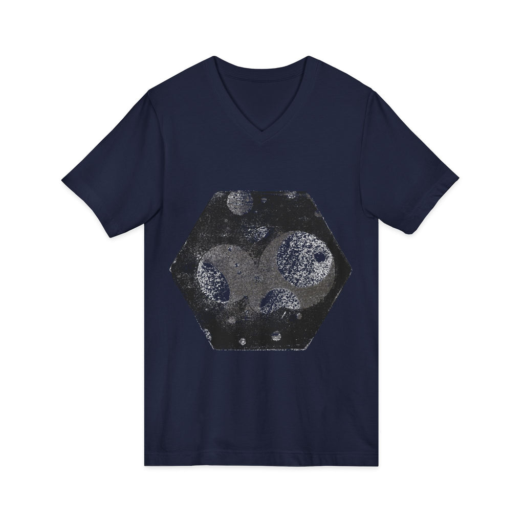 Hex Moon Graphic V-Neck Tee Design Hex19 — Distressed Space Cheese Vintage Astronomy V-Neck T-Shirt