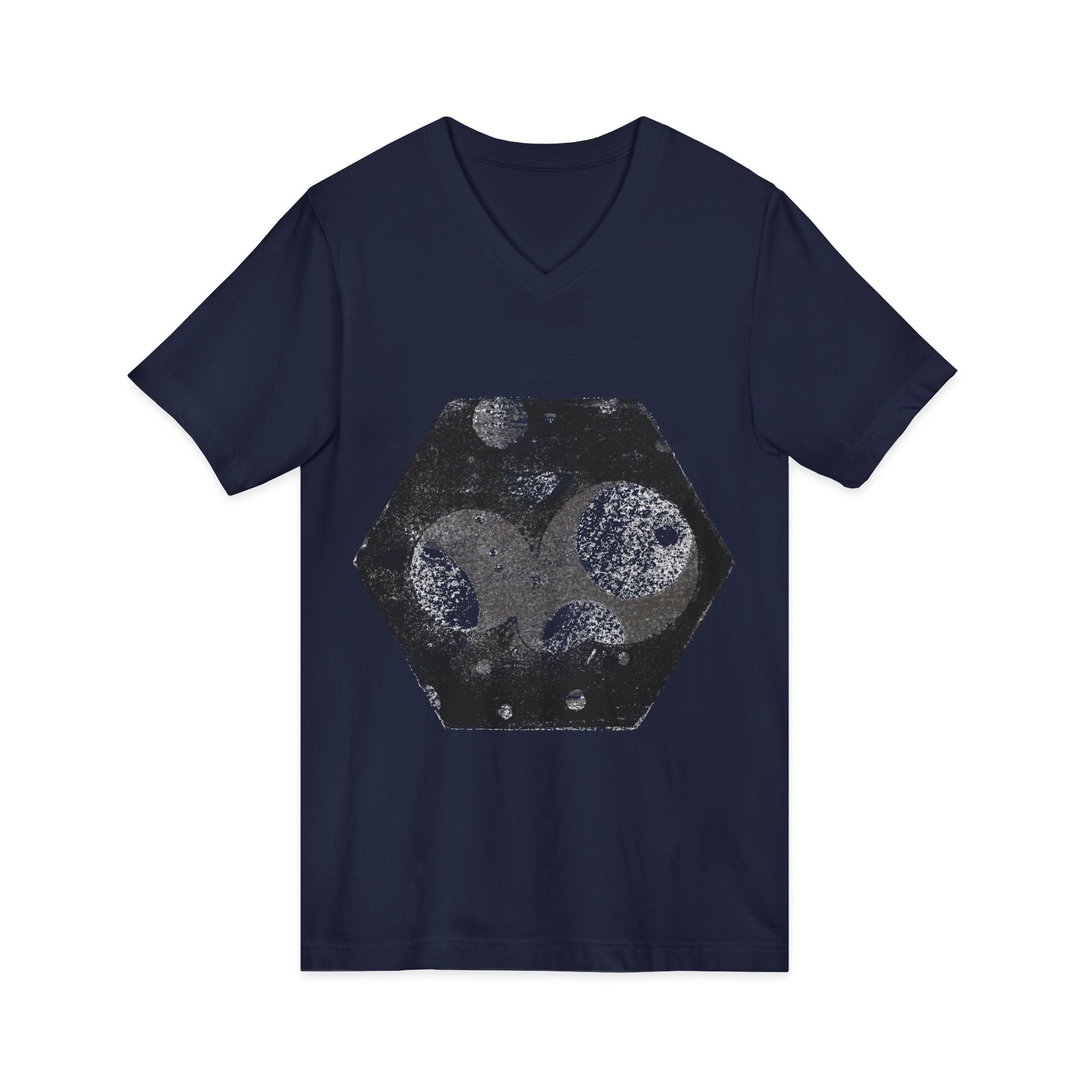 Hex Moon Graphic V-hals T-shirt Design Hex19 — Verweerde Space Cheese Vintage Astronomie V-hals T-shirt 