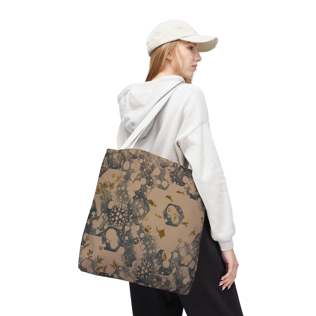 Abstract Marble Pattern Tote Bag — Neutral Honeycomb Bubble Design