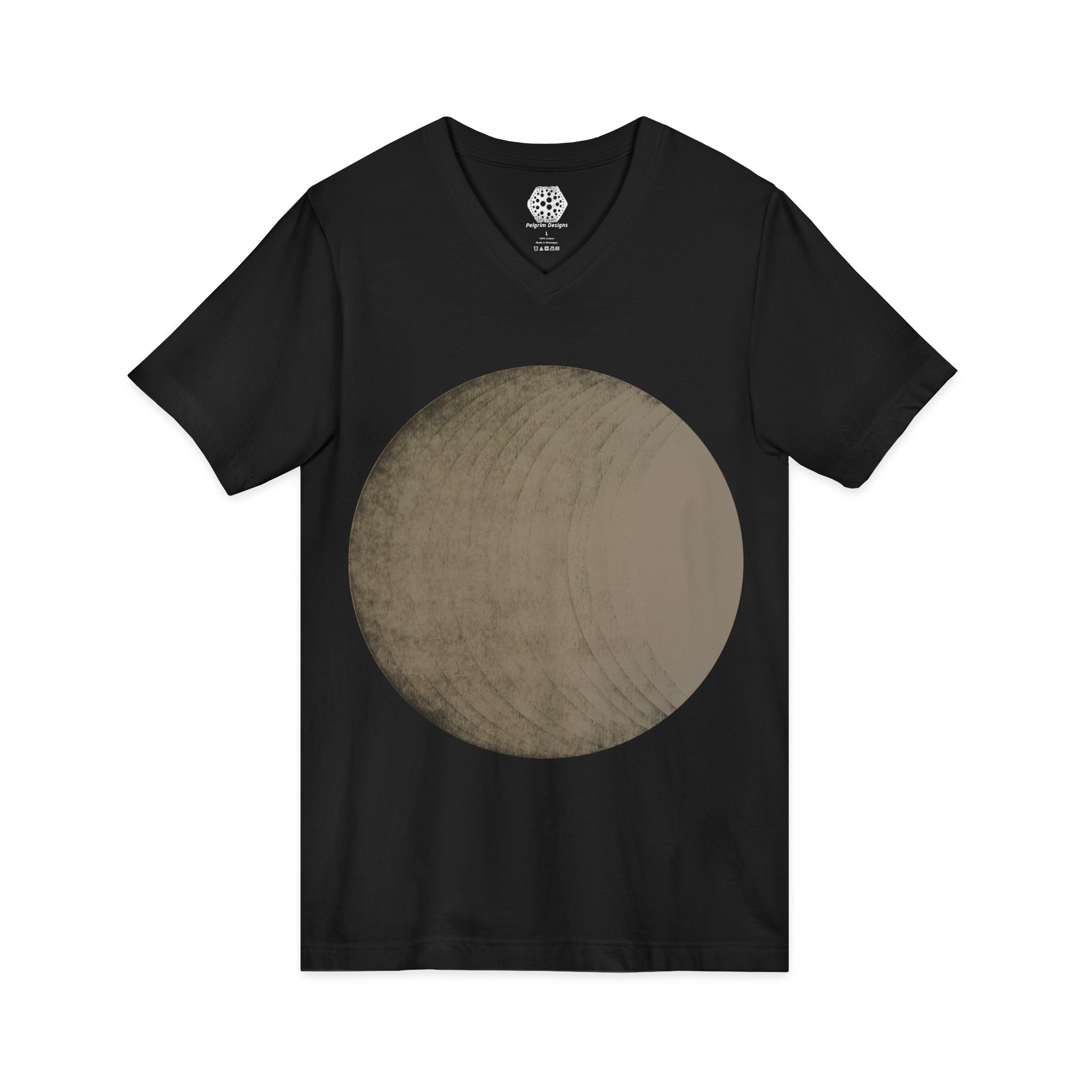 Minimalist Moon Circle V-Neck Tee — Vintage Lunar Graphic Shirt