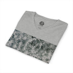 Abstract Black & White Tie-Dye V-Neck Tee — Minimalist Art Square Design